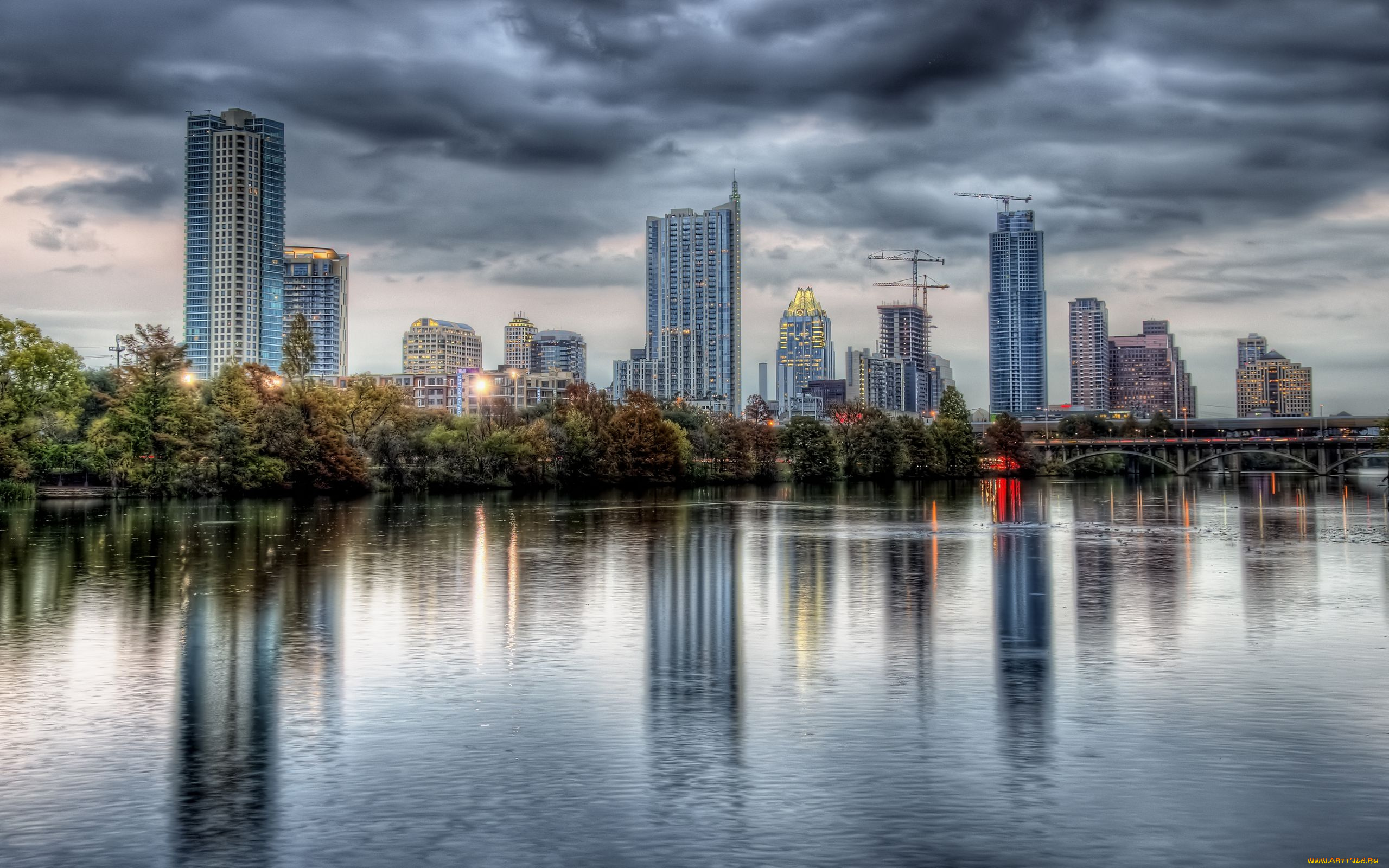 austin, tx, города, панорамы