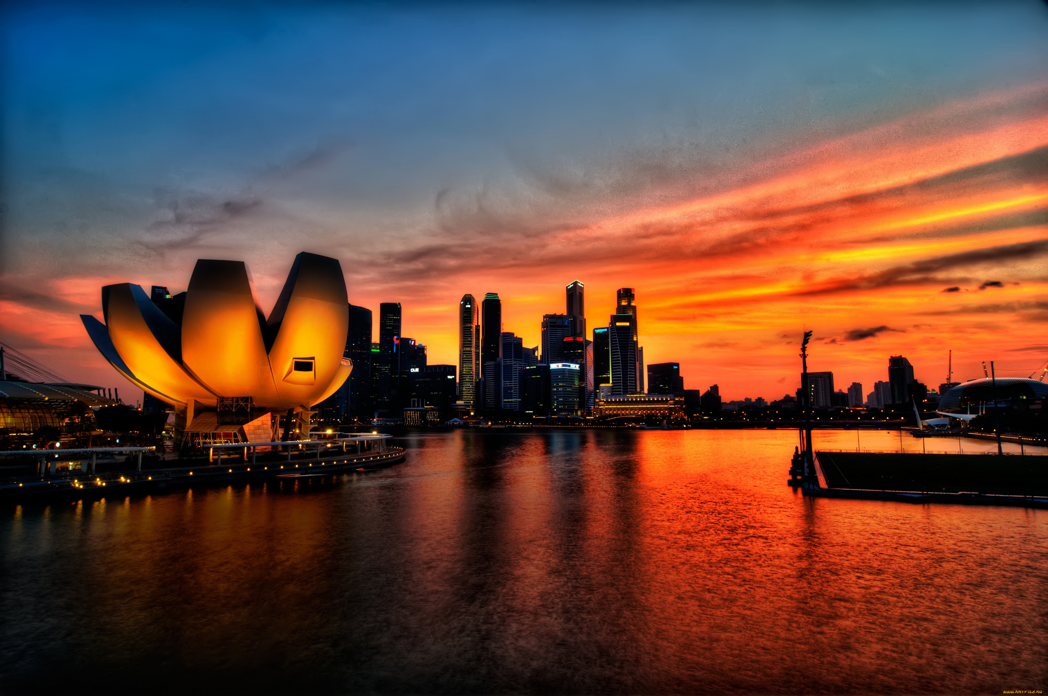 города, сингапур, ночь