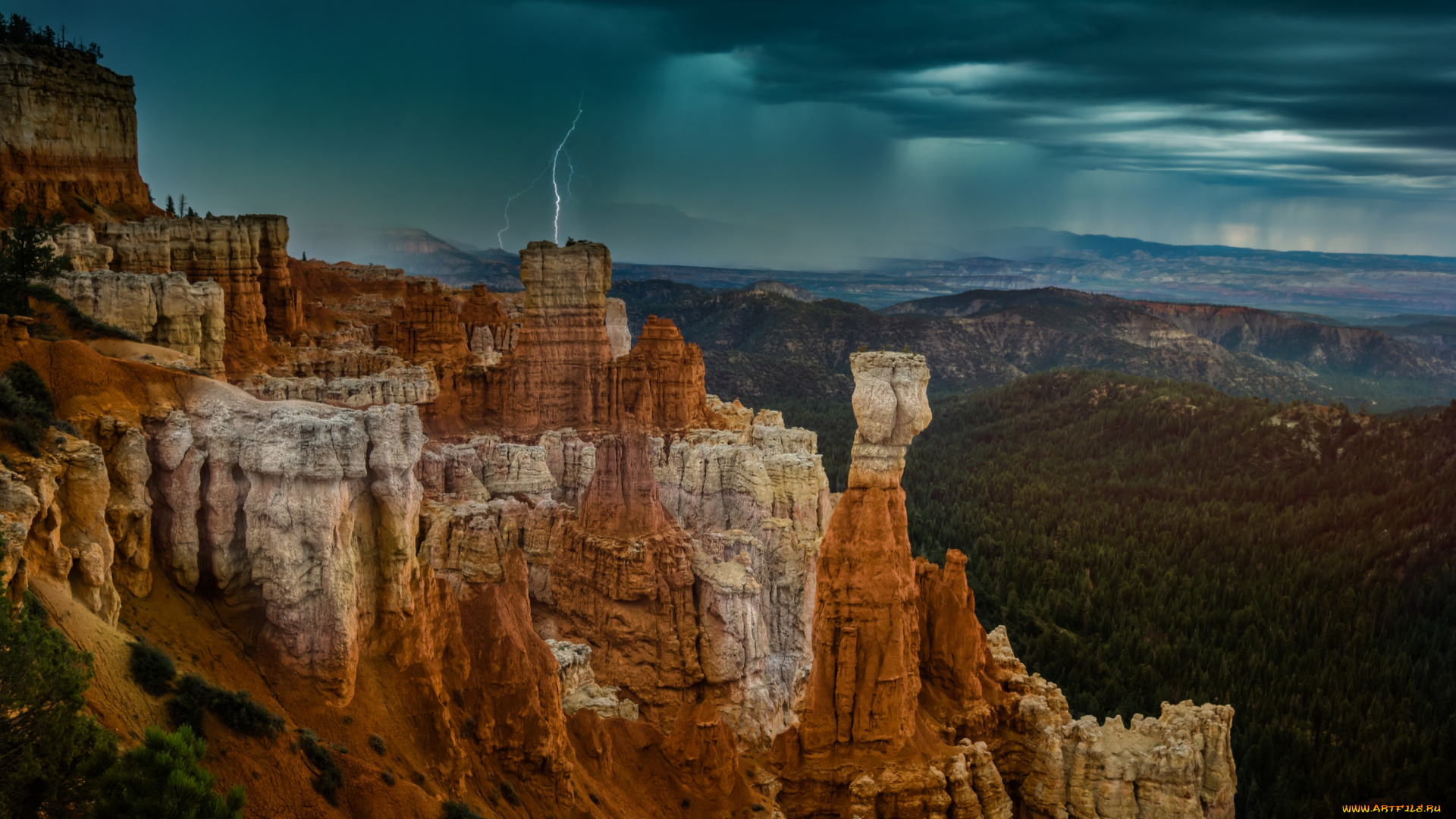 природа, молния, , гроза, пейзаж, горы