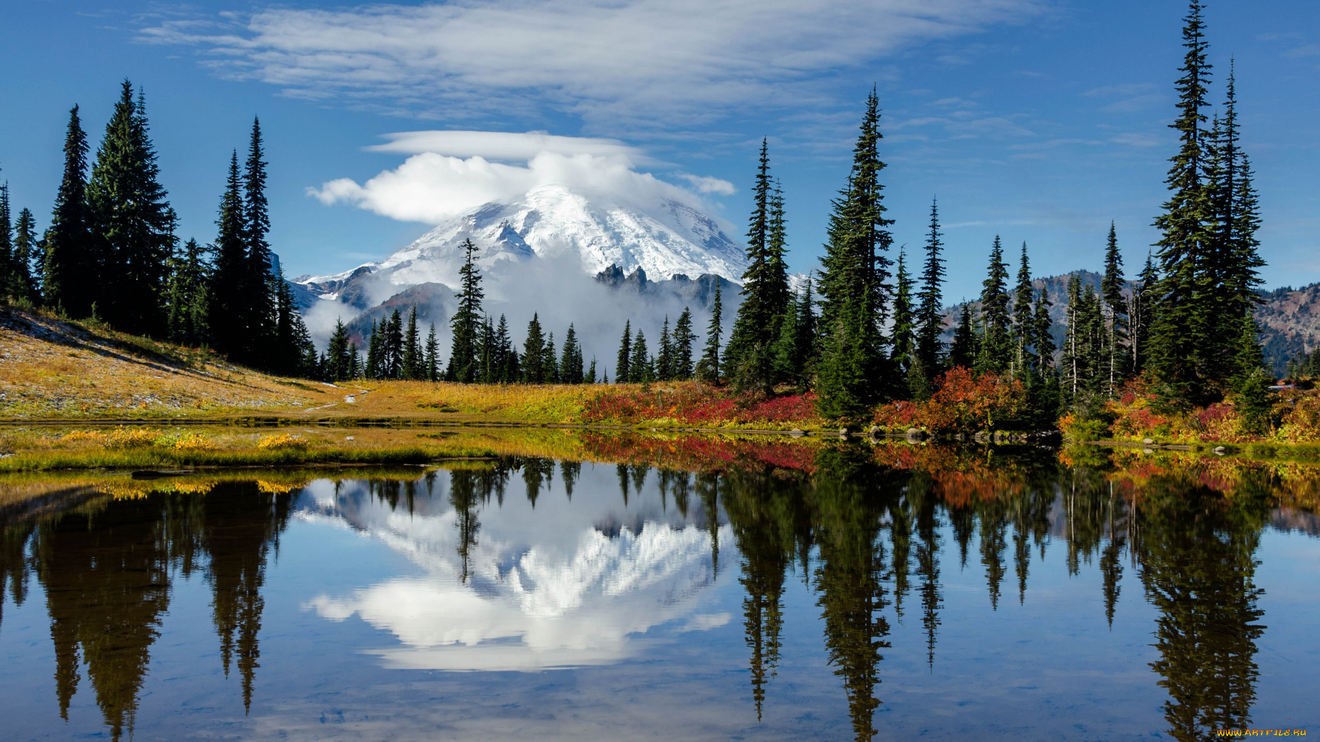 природа, реки, озера, национальный, парк, америка, отражение, горы, сша