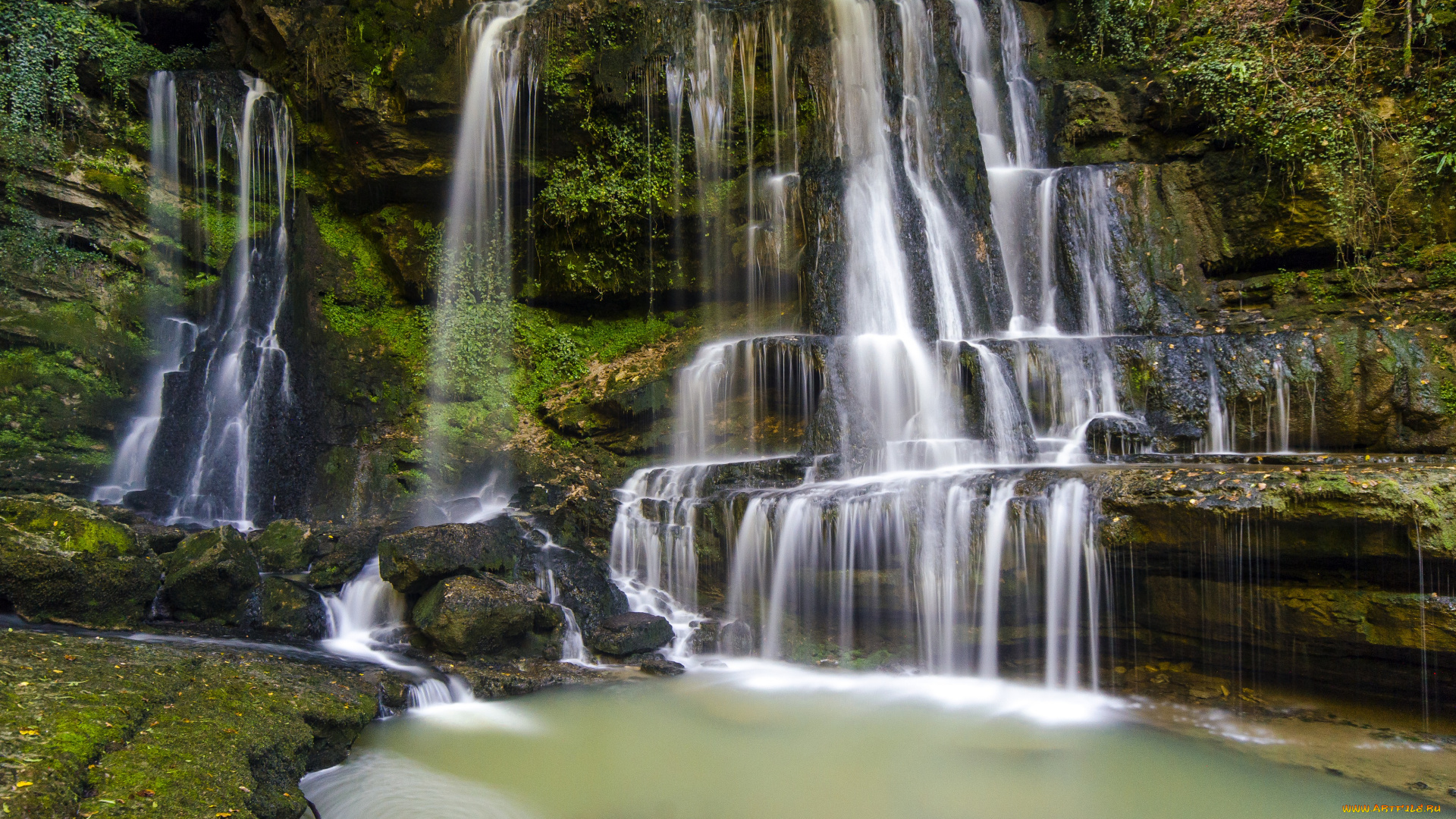 природа, водопады, поток, вода
