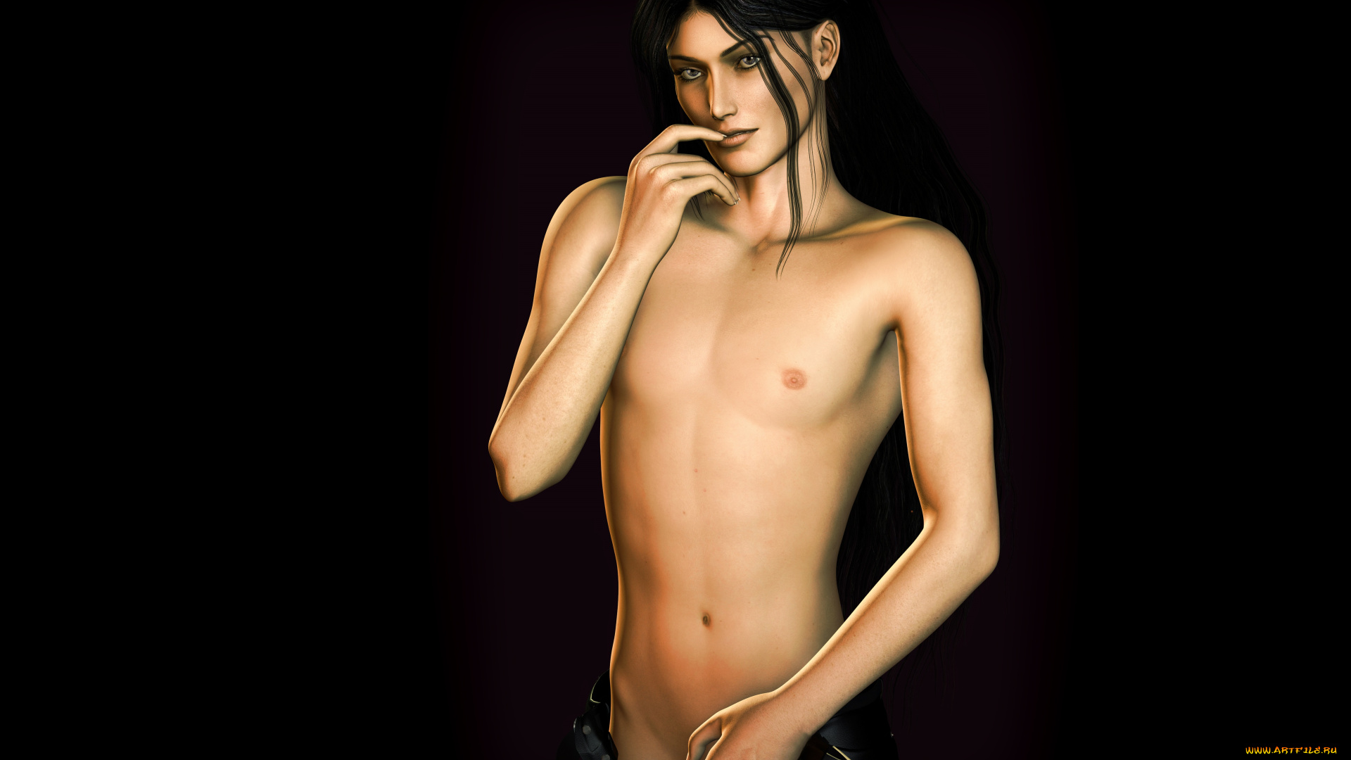 3д, графика, люди, , people, парень, кокетство, взгляд, фон, чёрный, торс