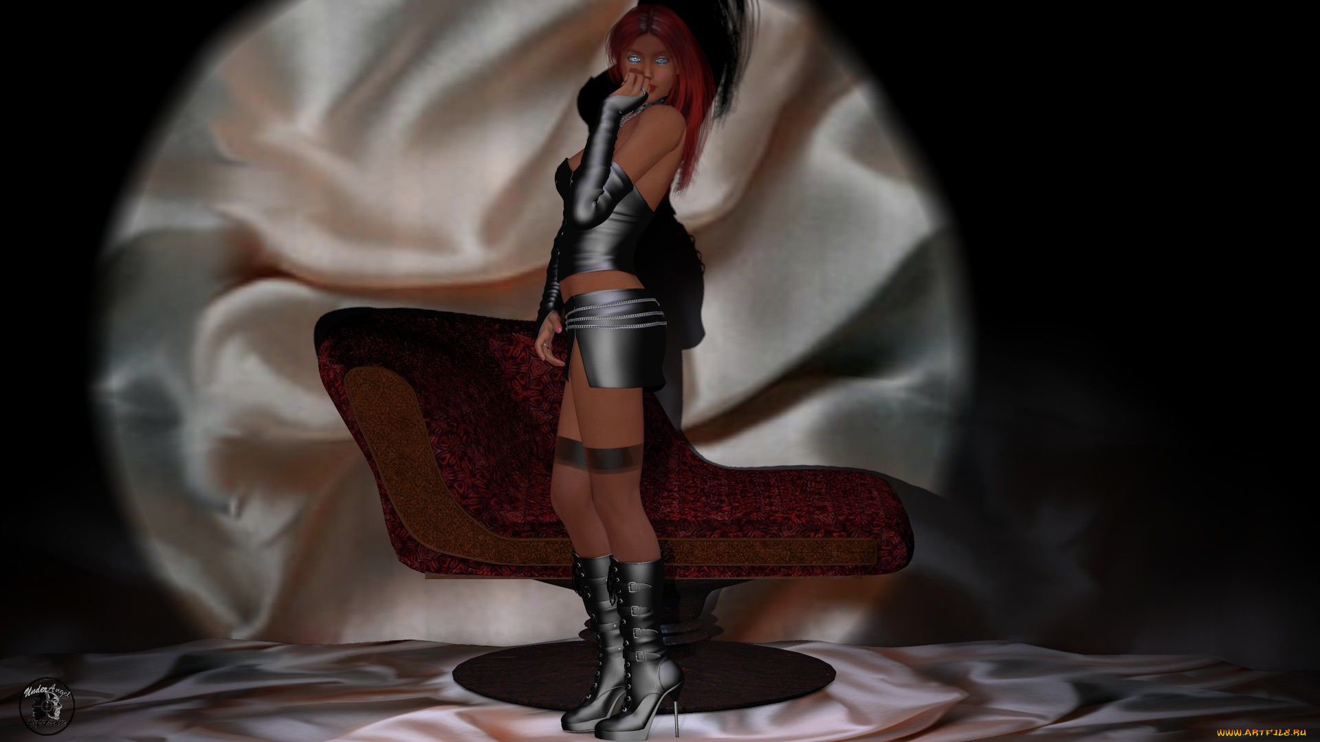 3д, графика, люди, , people, взгляд, девушка, кресло, фон, сапоги