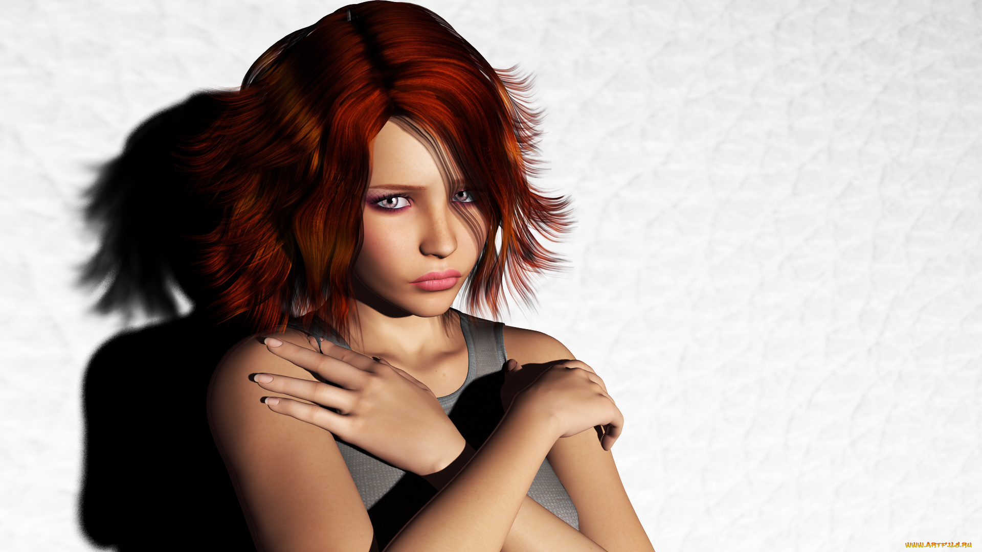 3д, графика, портрет, , portraits, взгляд, девушка, рыжая, фон