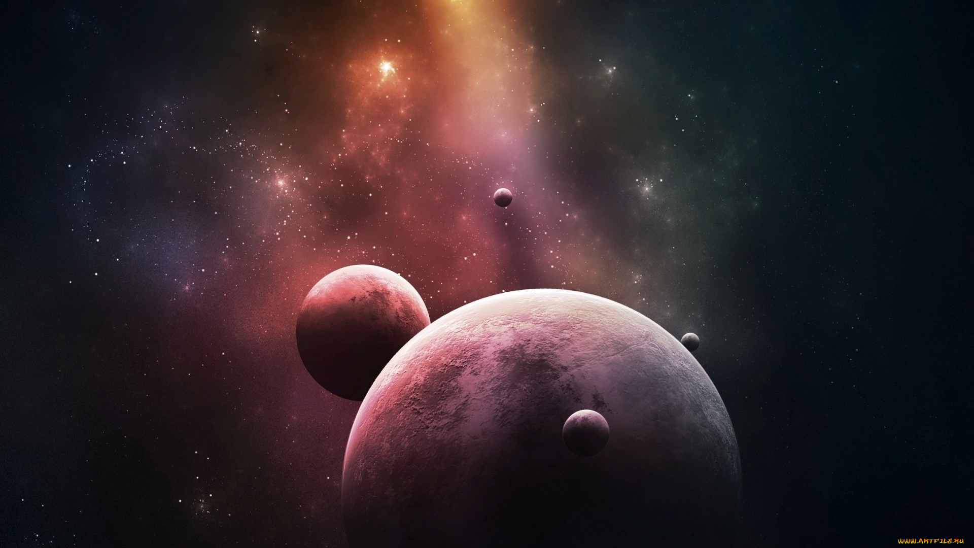 космос, арт, звезды, свечение, вселенная, планеты