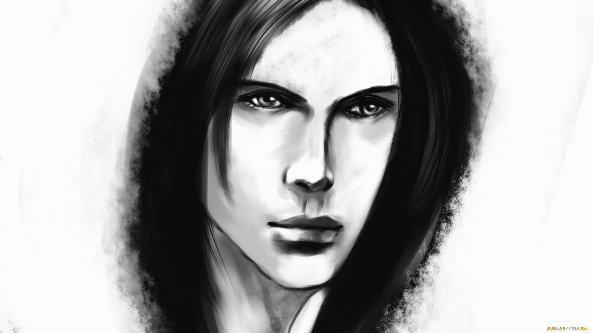 рисованное, люди, чёрно-белый, парень, лицо, портрет