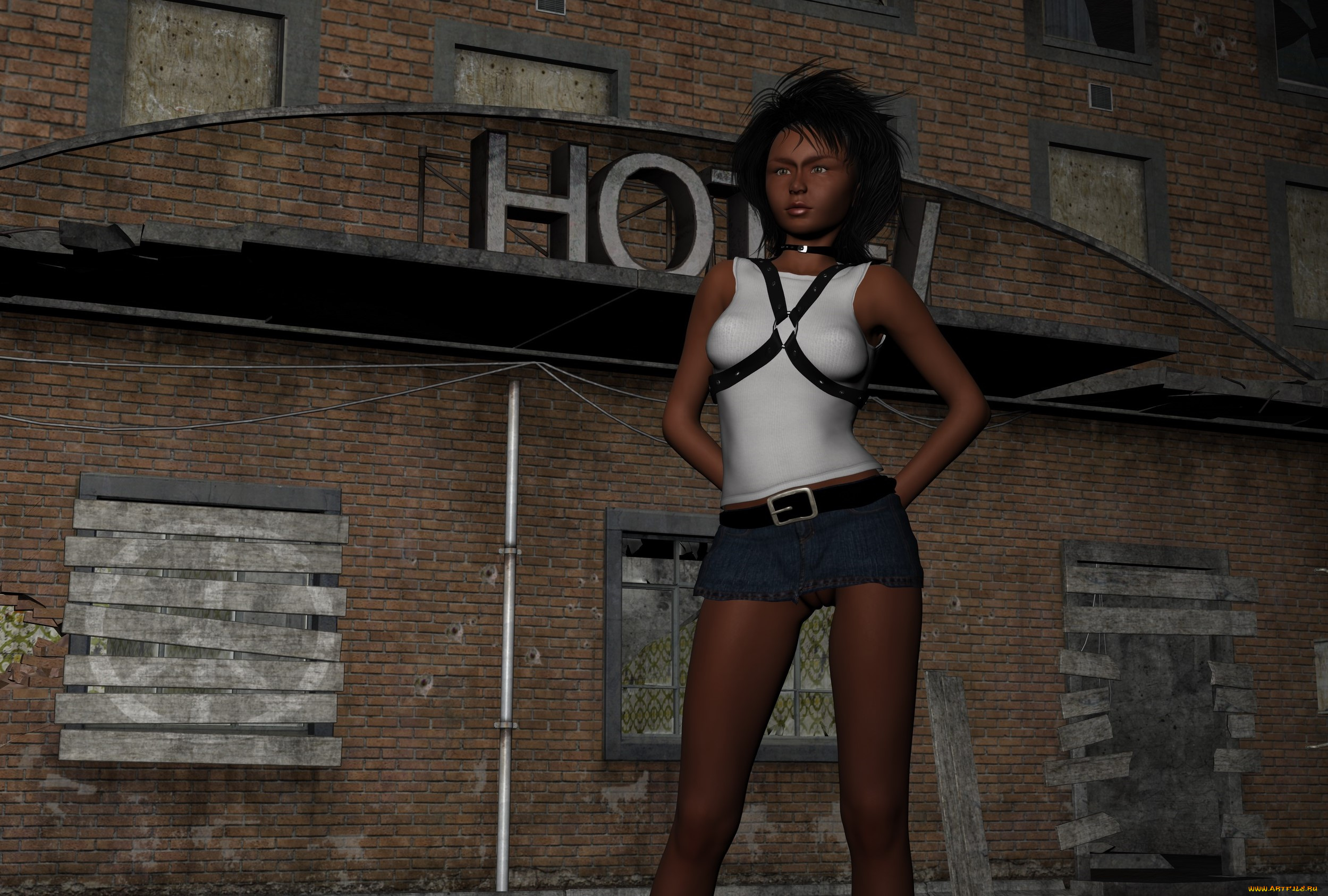 3д, графика, люди, , people, дом, улица, фон, взгляд, девушка