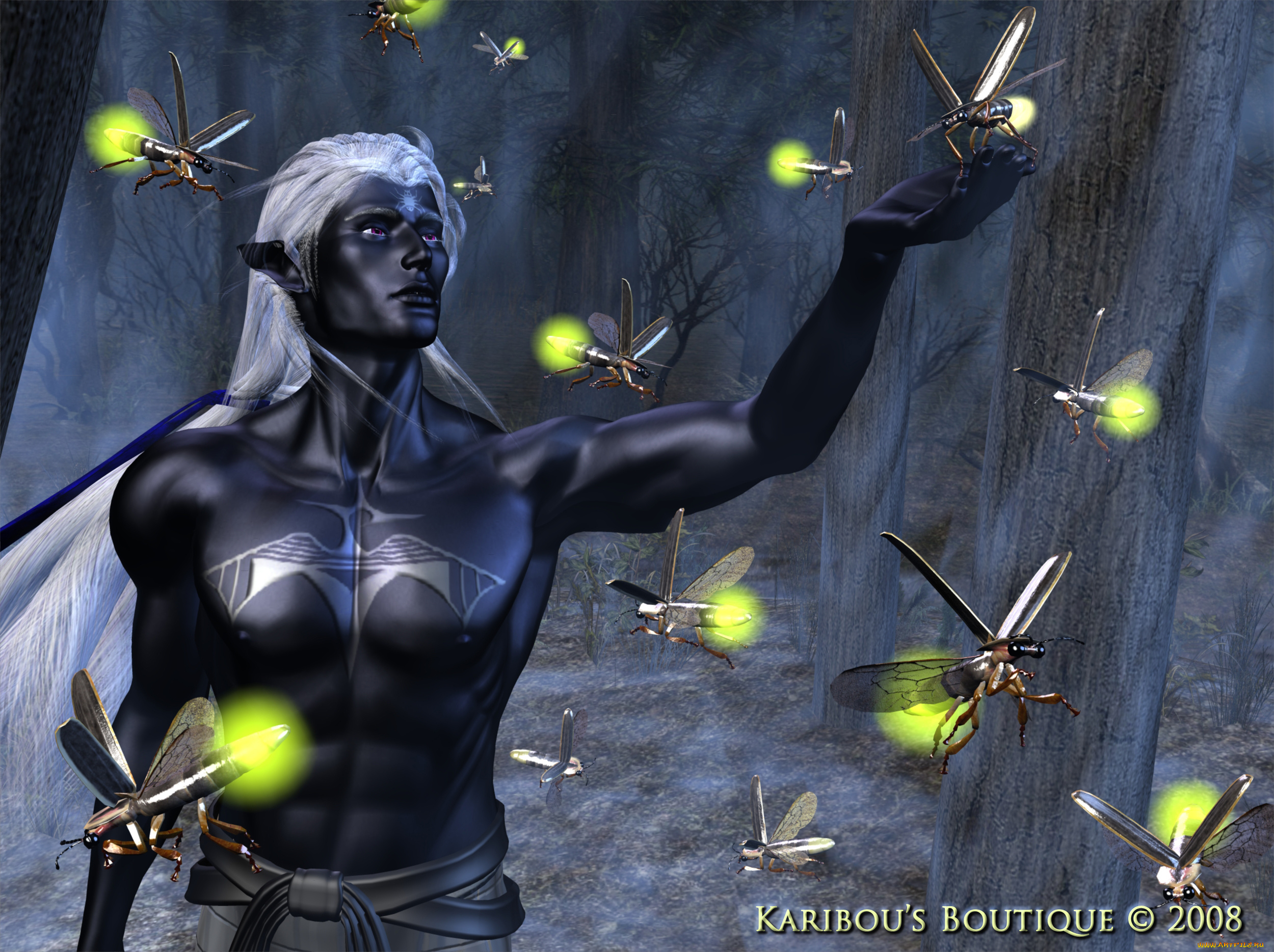 3д, графика, эльфы, , elves, насекомые, эльф, темнокожий, фантастика, парень