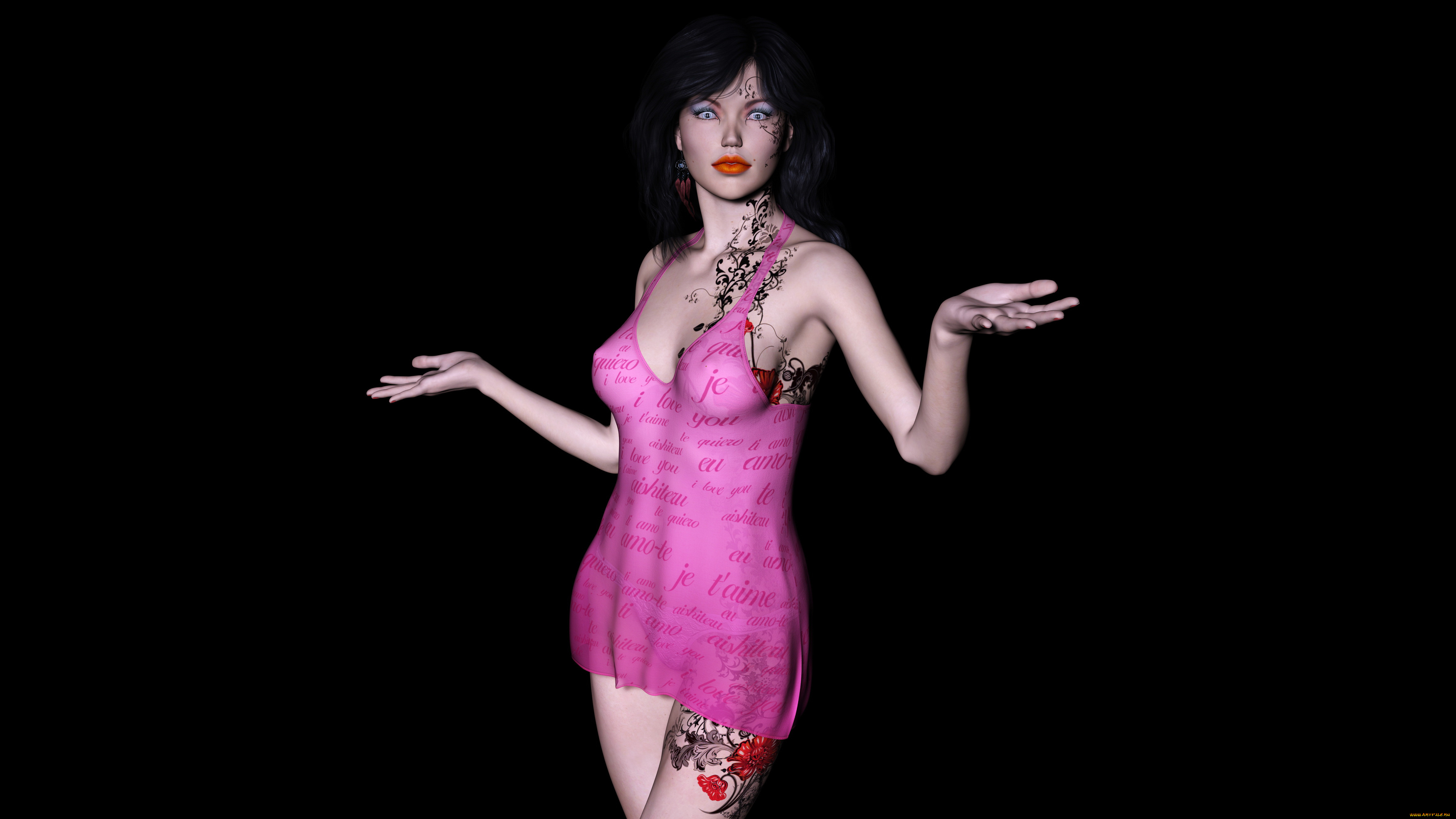 3д, графика, люди, , people, взгляд, девушка, фон, тату