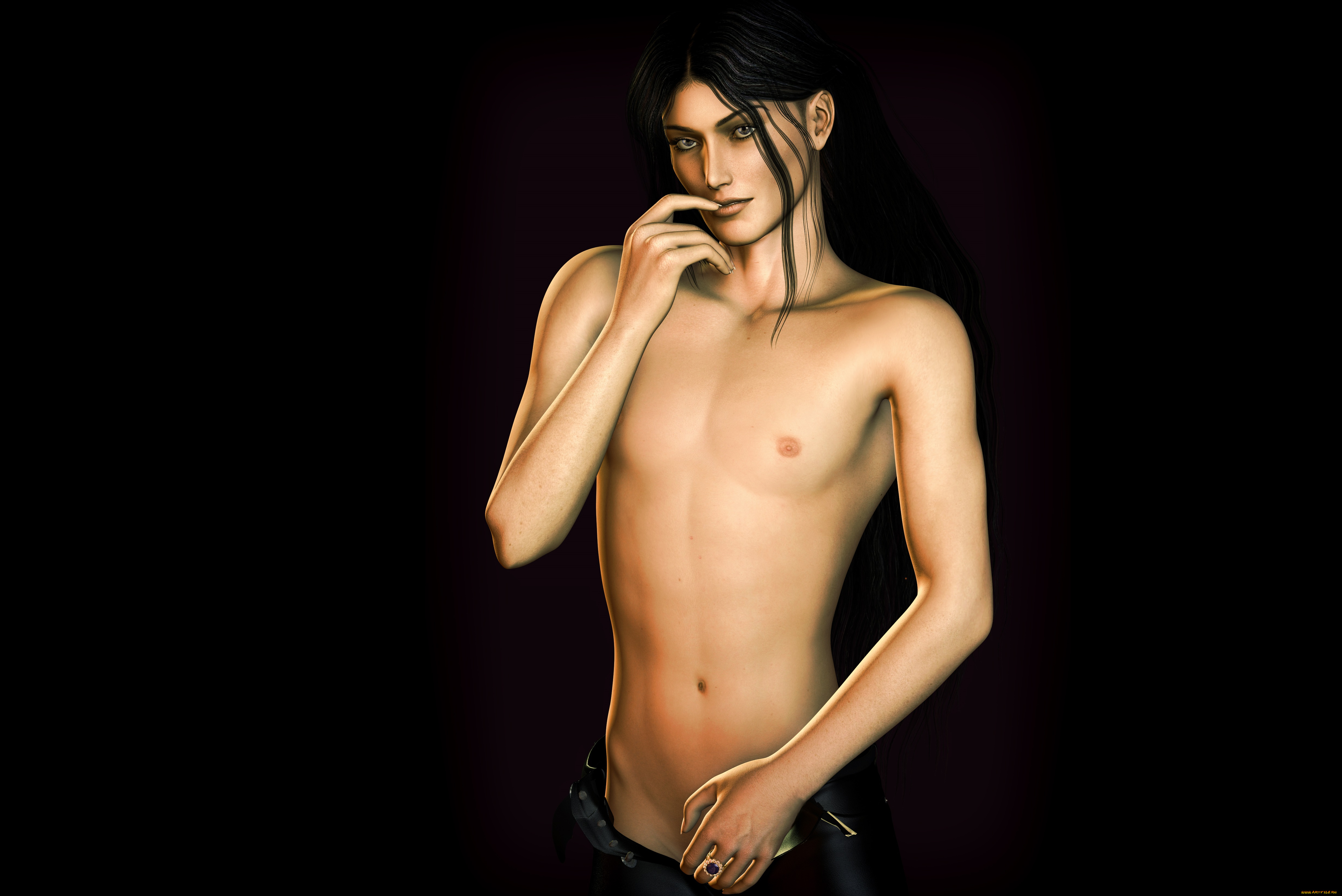 3д, графика, люди, , people, парень, кокетство, взгляд, фон, чёрный, торс