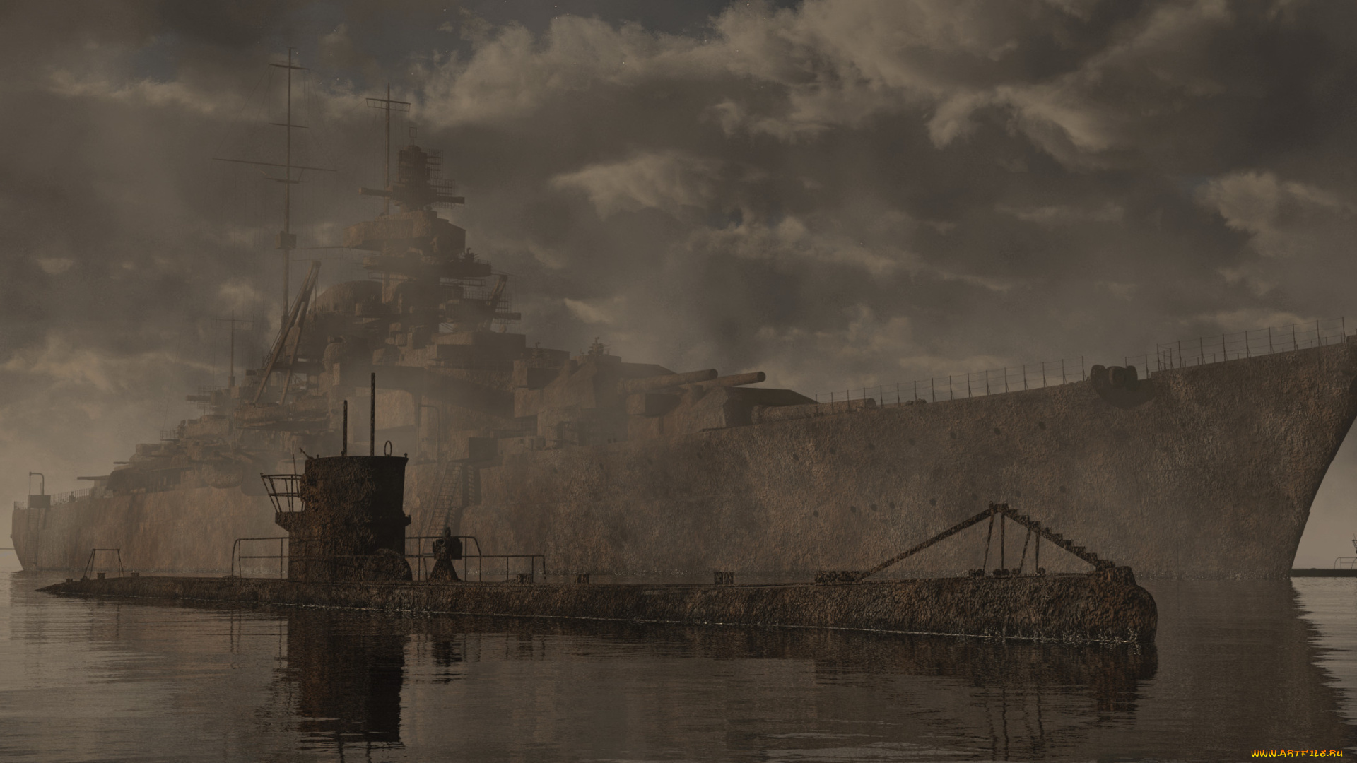 корабли, 3d, крейсер, подводная, лодка