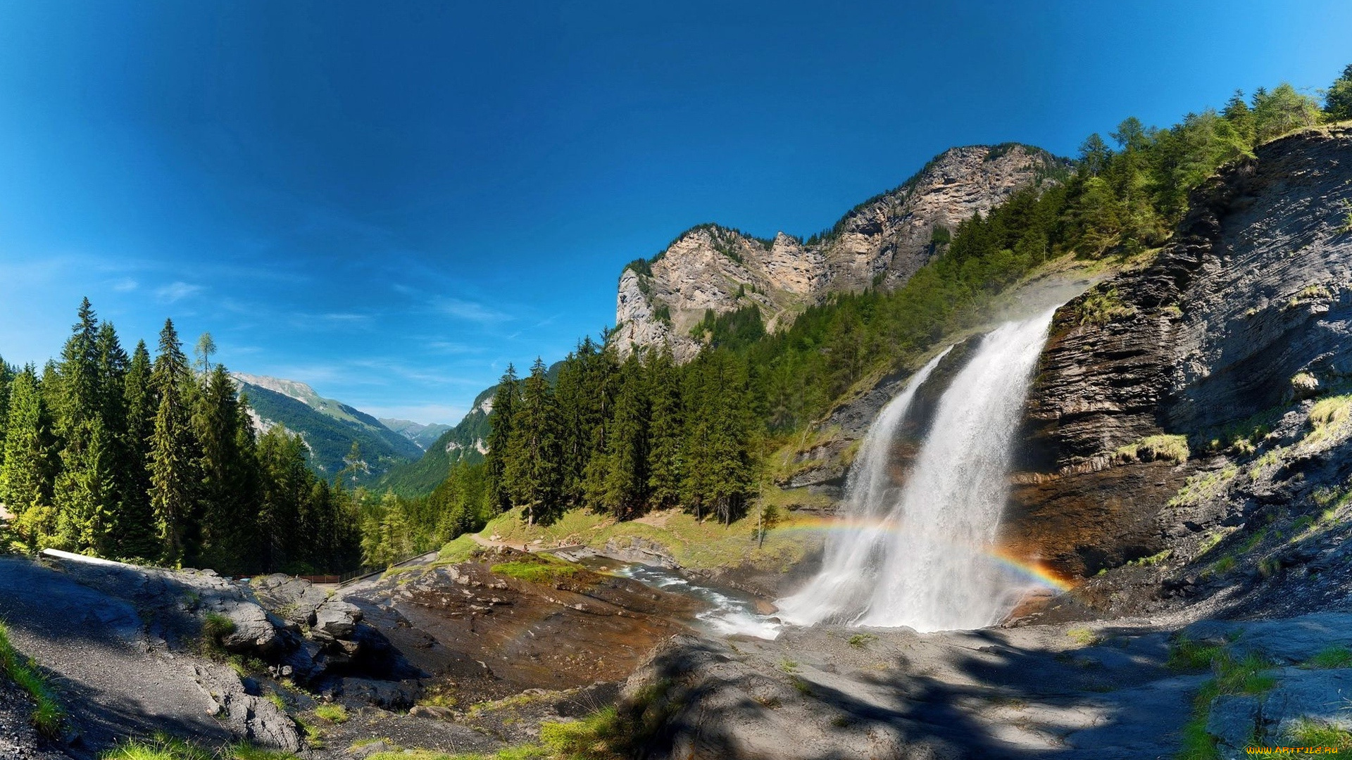 природа, водопады, поток, скала, горы