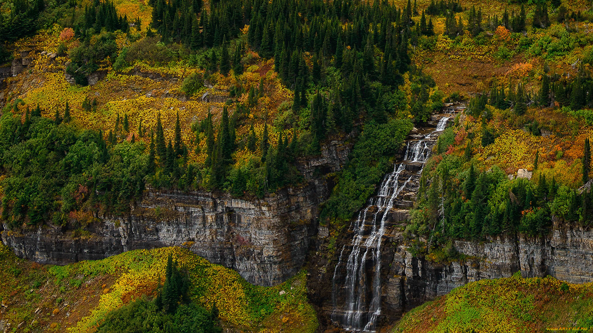 природа, водопады, река, лес, водопад