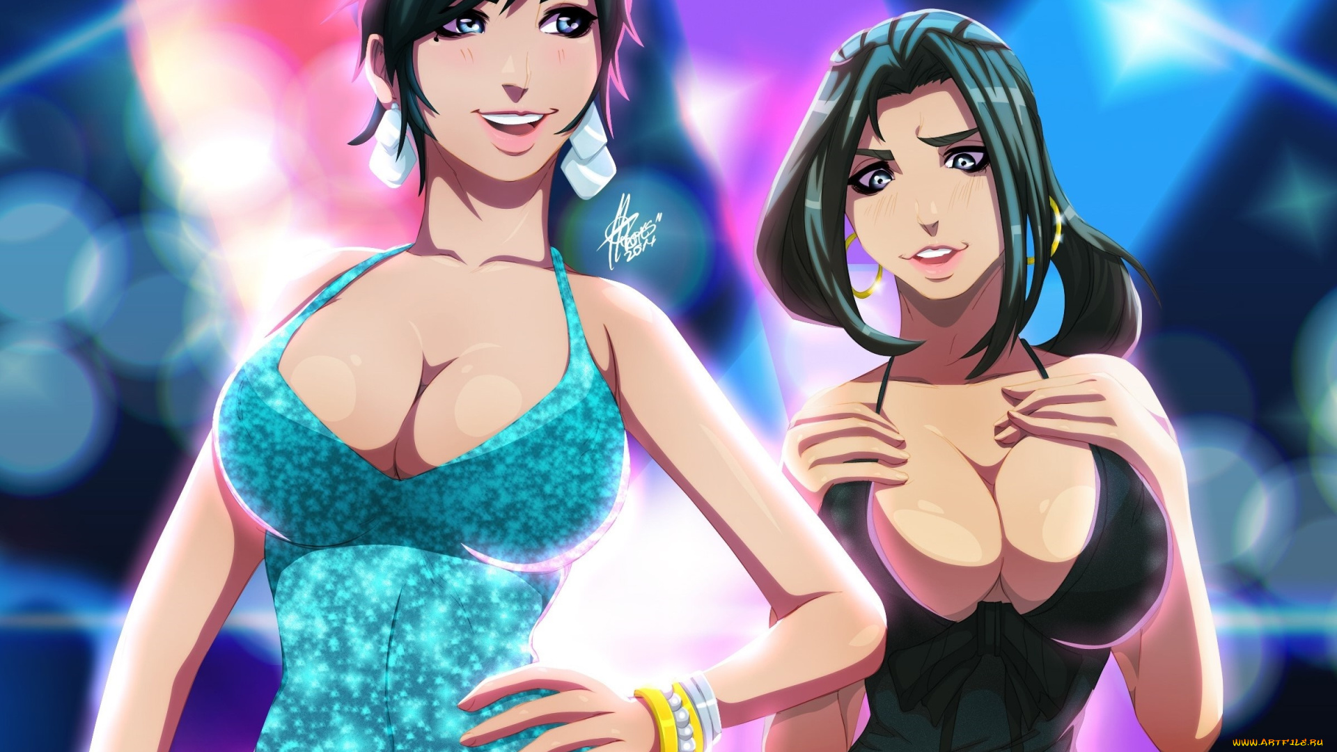 рисованное, люди, фон, взгляд, девушки