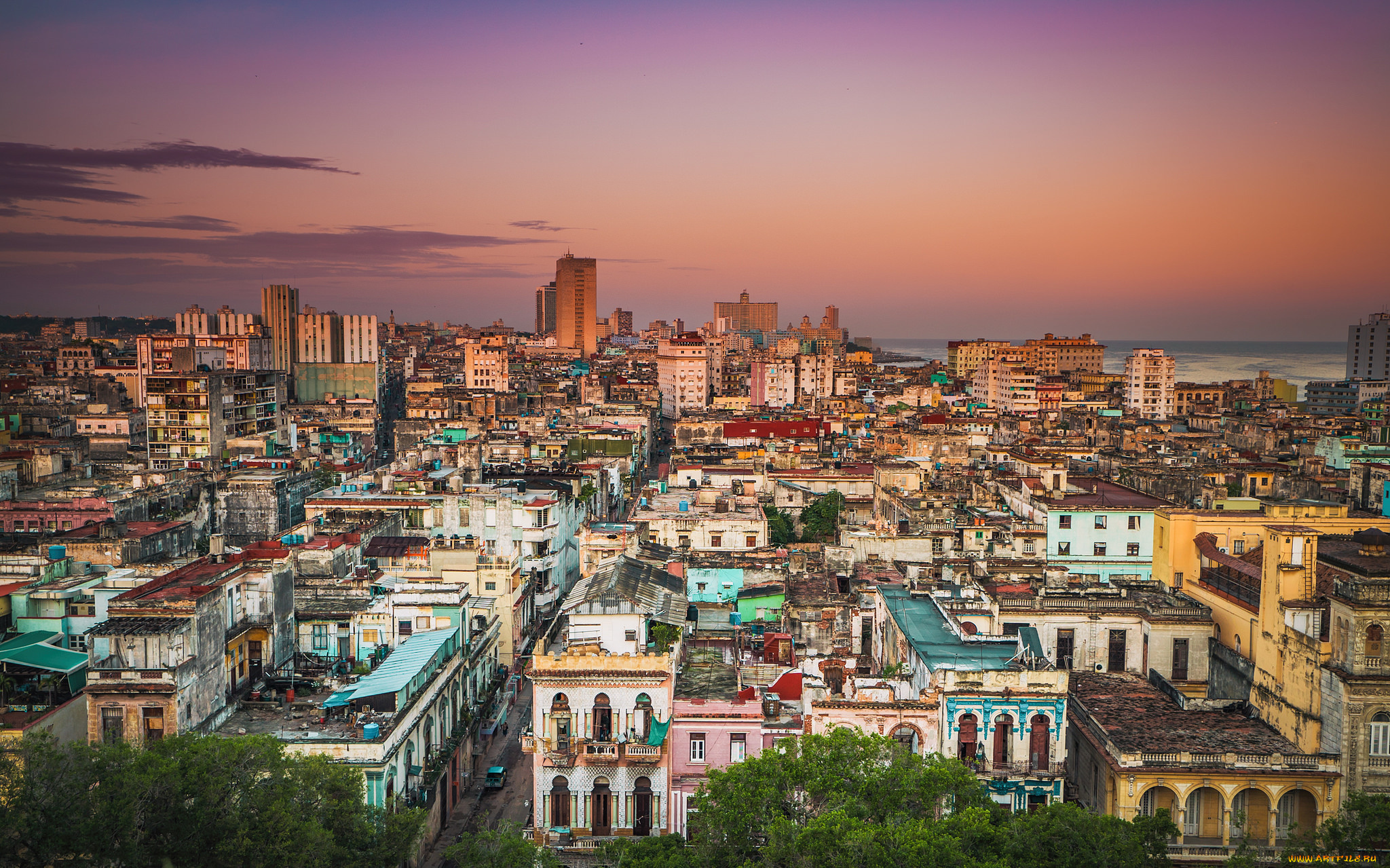 cuba, -, sunrise, over, havana, города, гавана, , куба, рассвет