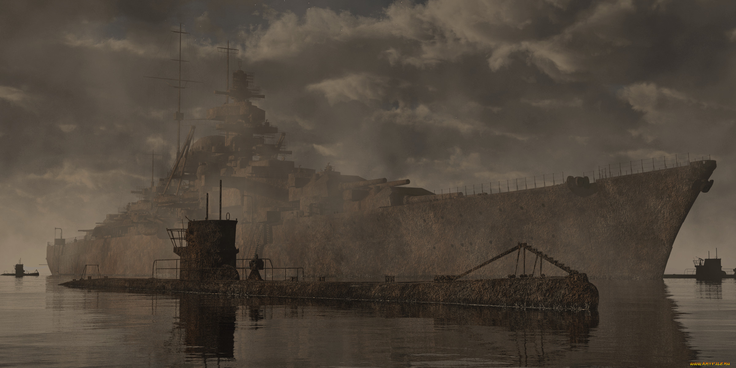 корабли, 3d, крейсер, подводная, лодка