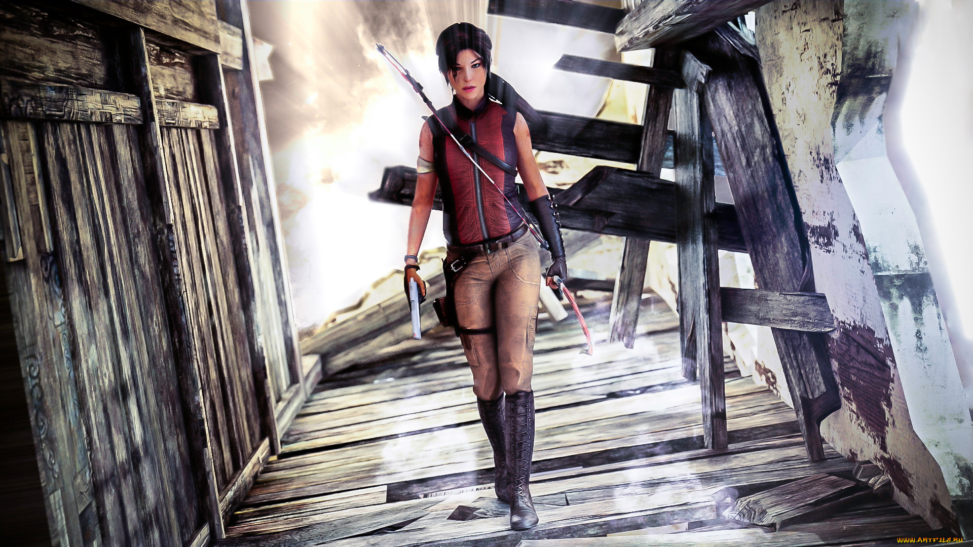 3д, графика, амазонки, , amazon, пистолет, фон, униформа, девушка