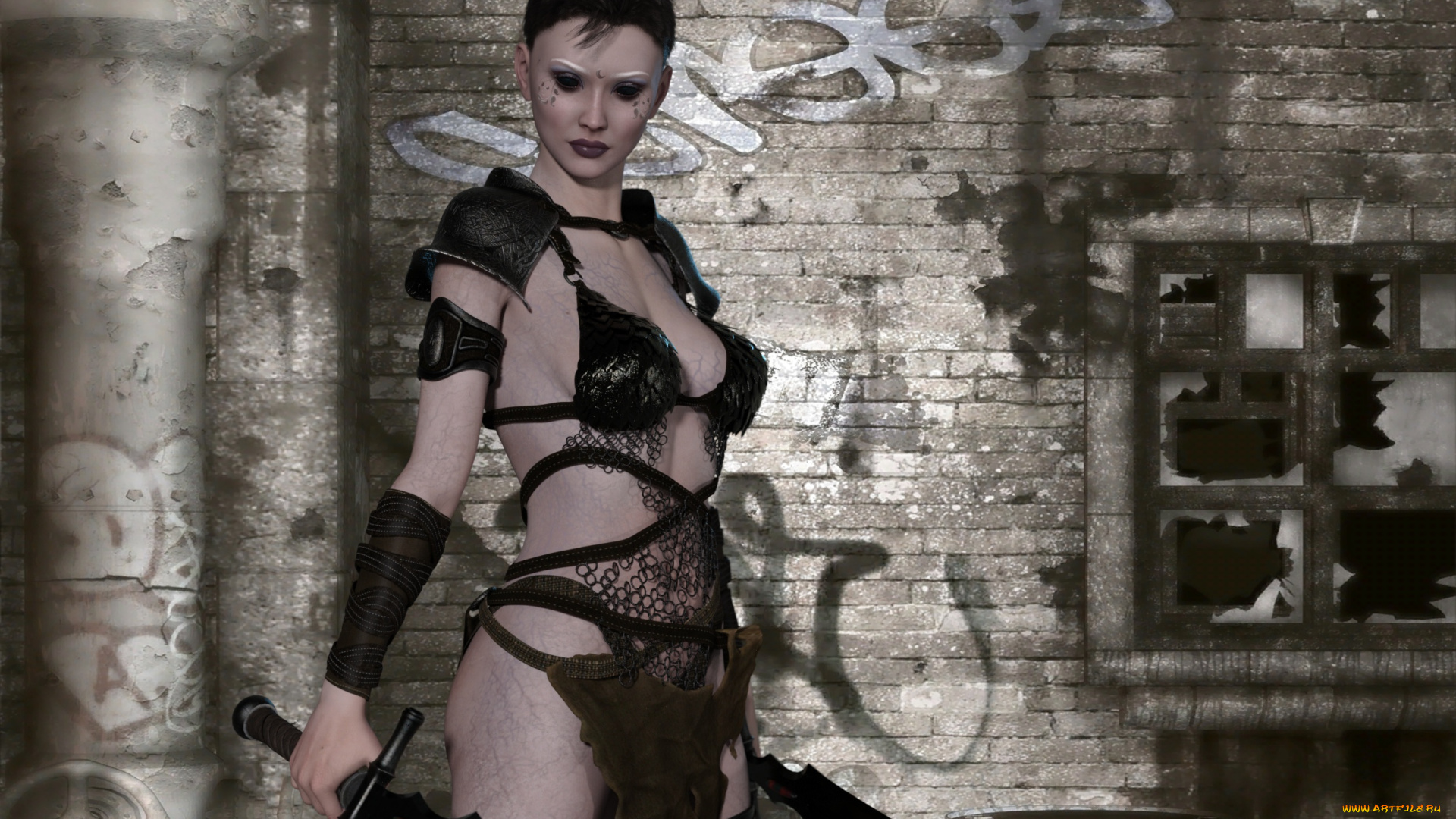 3д, графика, люди, , people, девушка, взгляд, фон, оружие