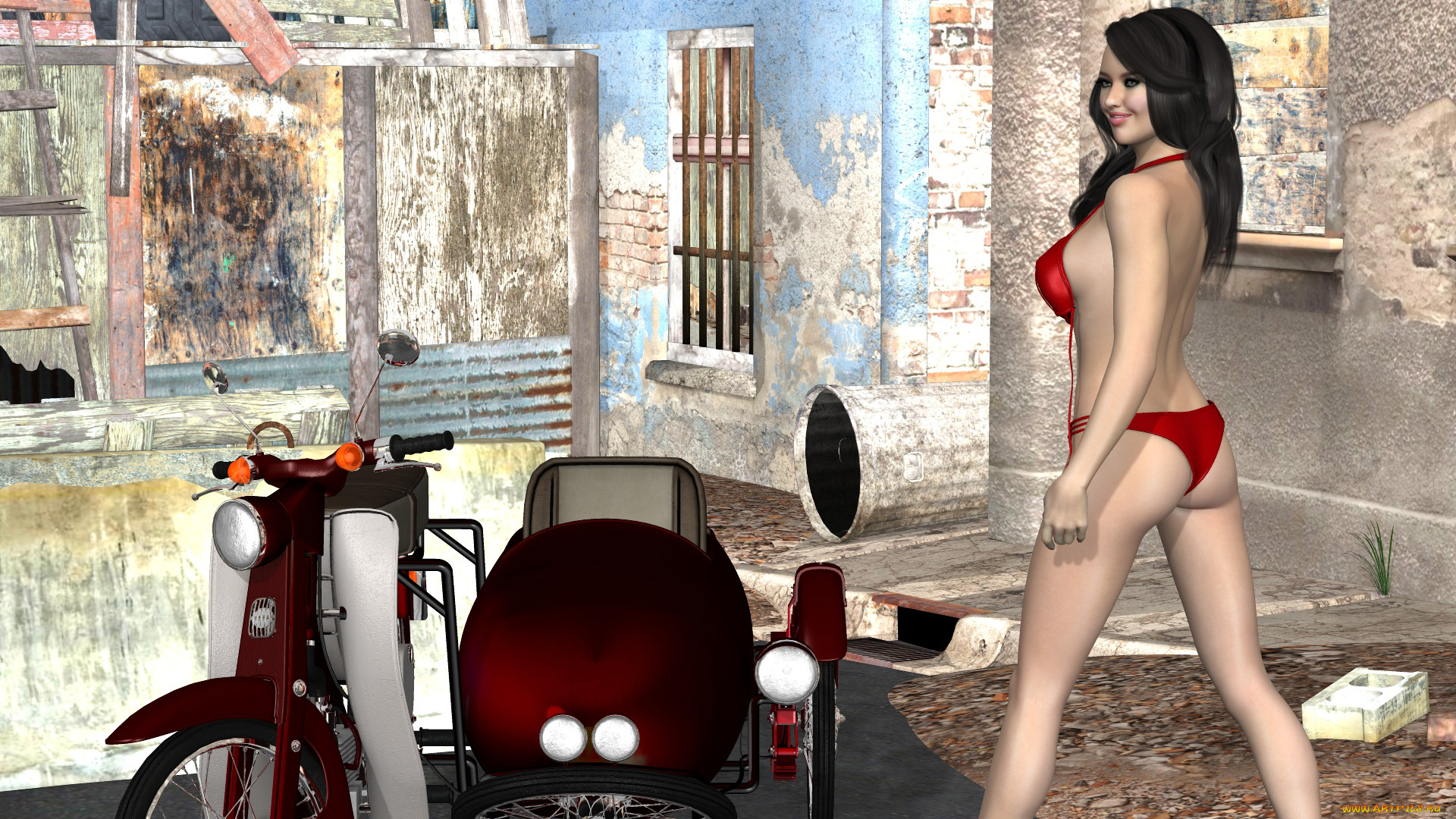 3д, графика, люди-авто, мото, , people-, car, , , moto, мотоцикл, фон, девушка, взгляд