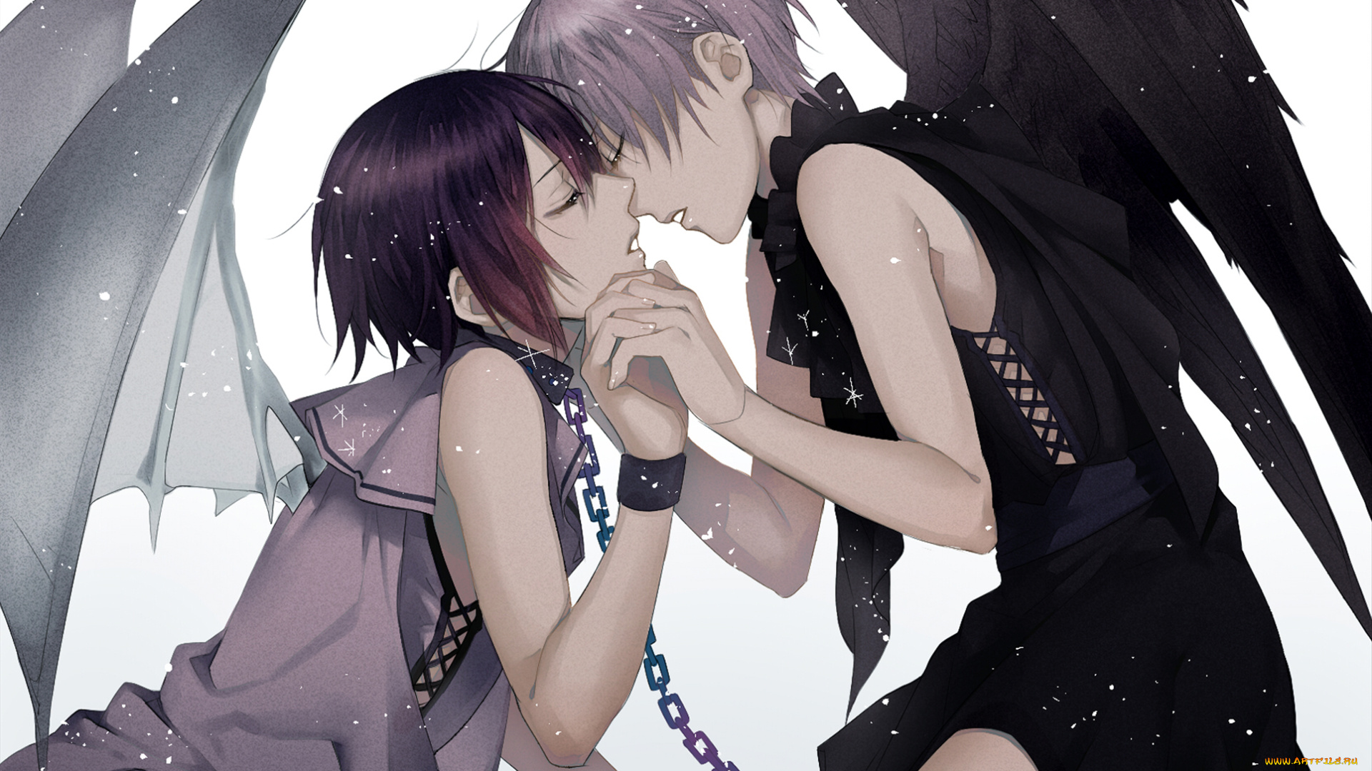 аниме, ангелы, , демоны, цепи, крылья