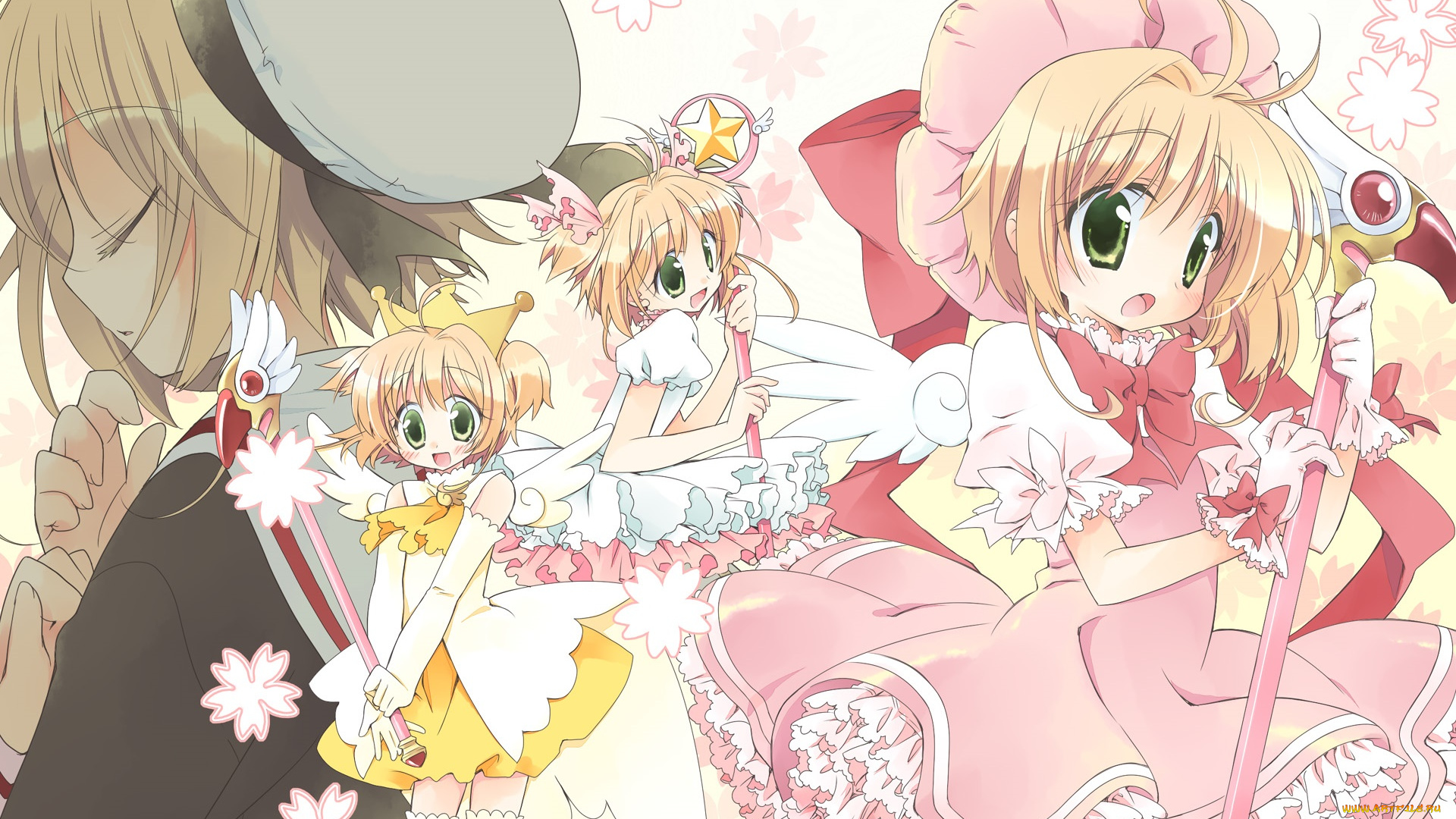аниме, card, captor, sakura, фон, девушки, взгляд