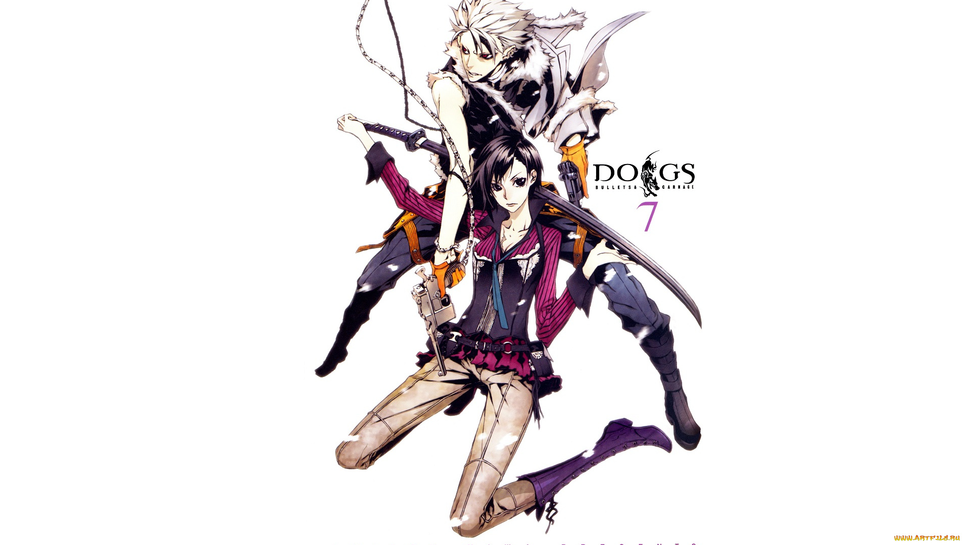 аниме, dogs, , bullets, &, carnage, оружие, девушка, парень