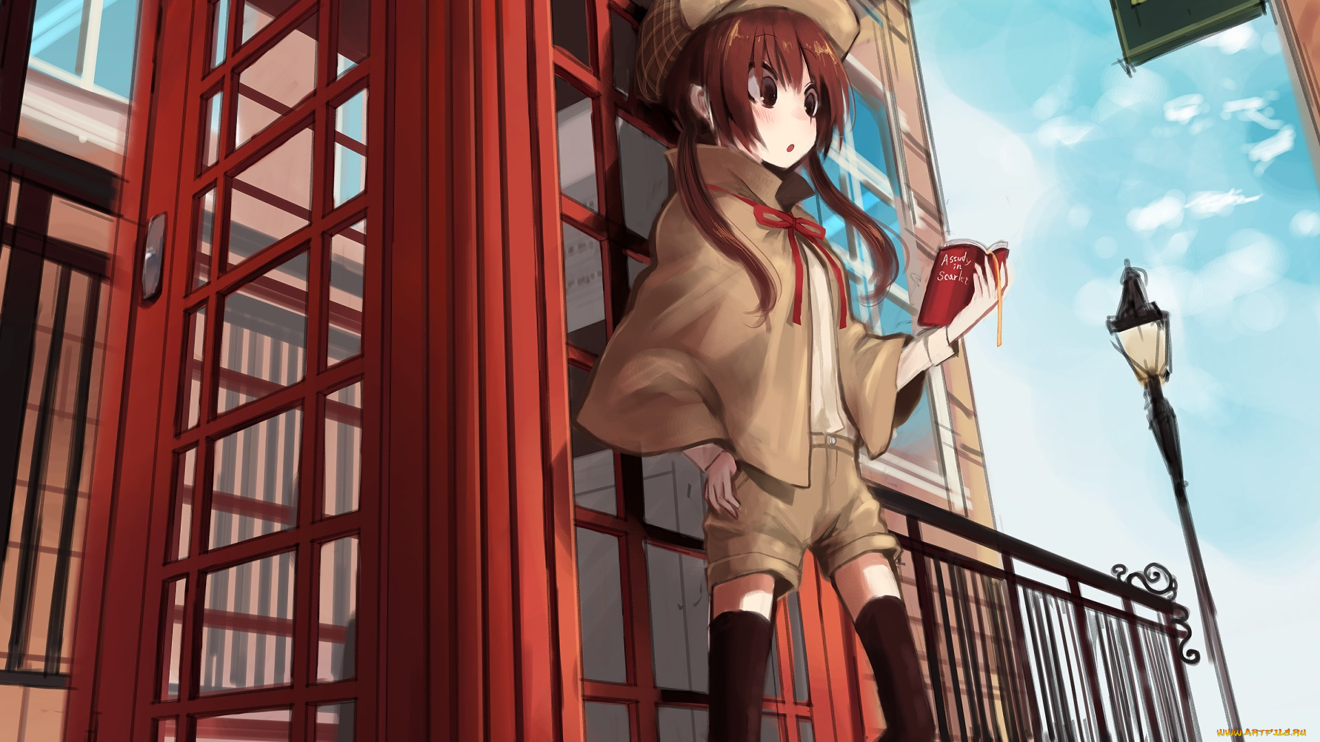 аниме, город, , улицы, , здания, фон, девушка, взгляд