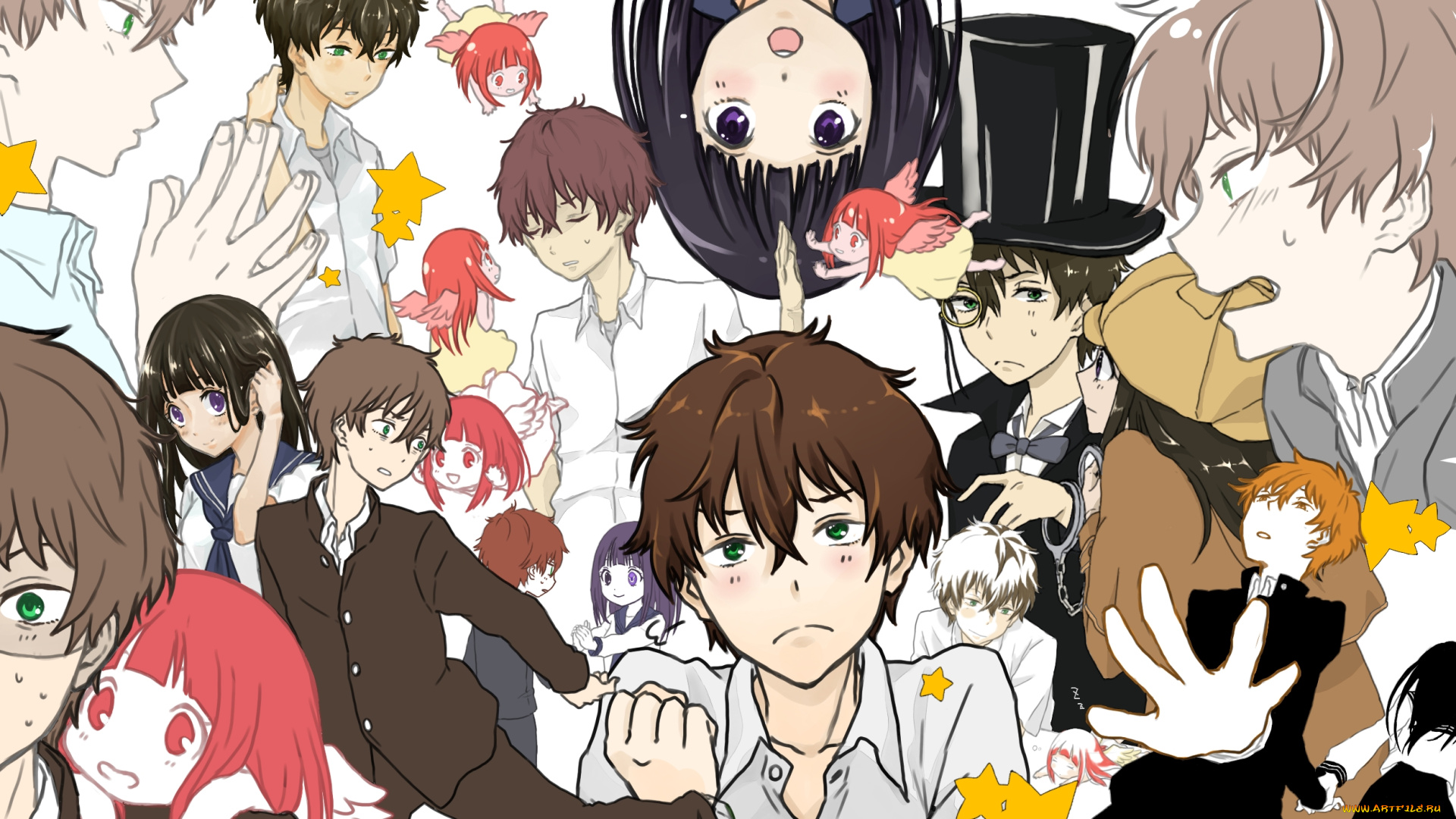 аниме, hyouka, персонажи, школьники