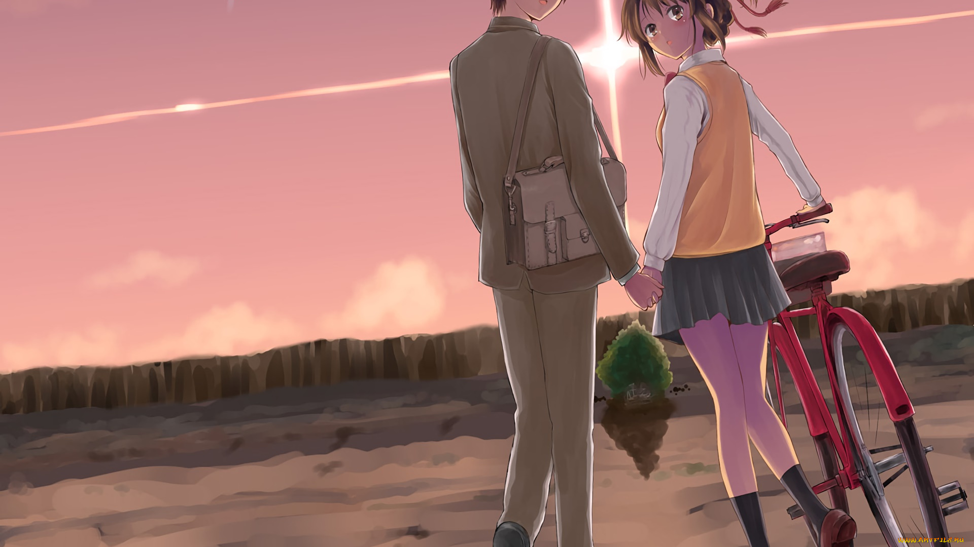 аниме, kimi, no, na, wa, девушка, взгляд, парень, фон