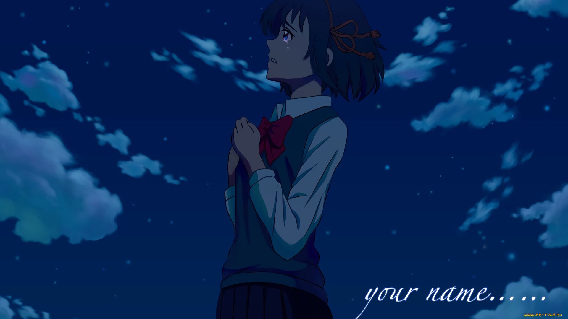 аниме, kimi, no, na, wa, фон, взгляд, девушка