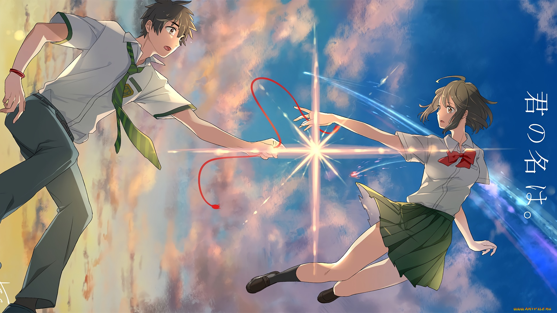 аниме, kimi, no, na, wa, фон, взгляд, парень, девушка