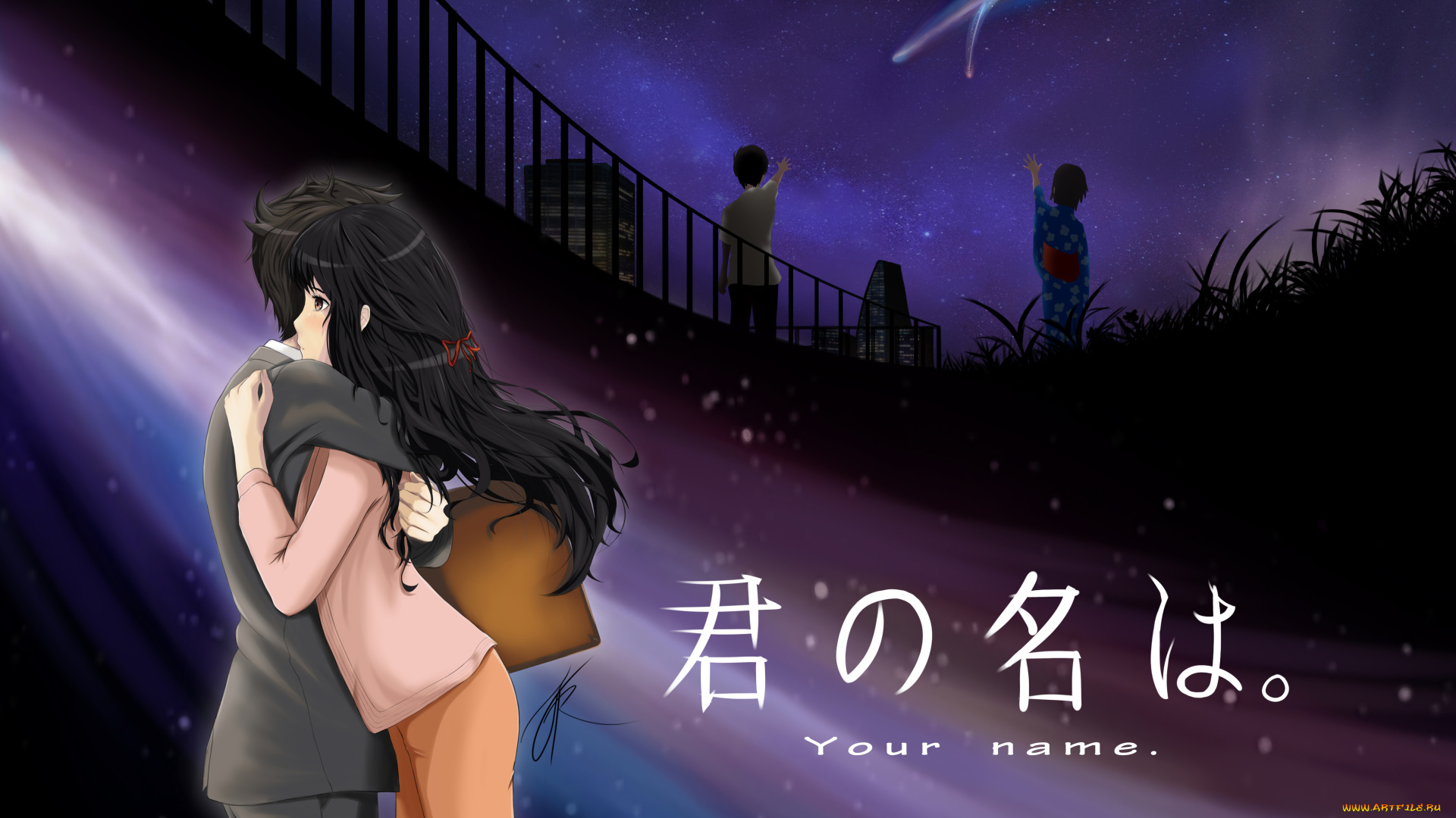 аниме, kimi, no, na, wa, парень, фон, девушка, взгляд