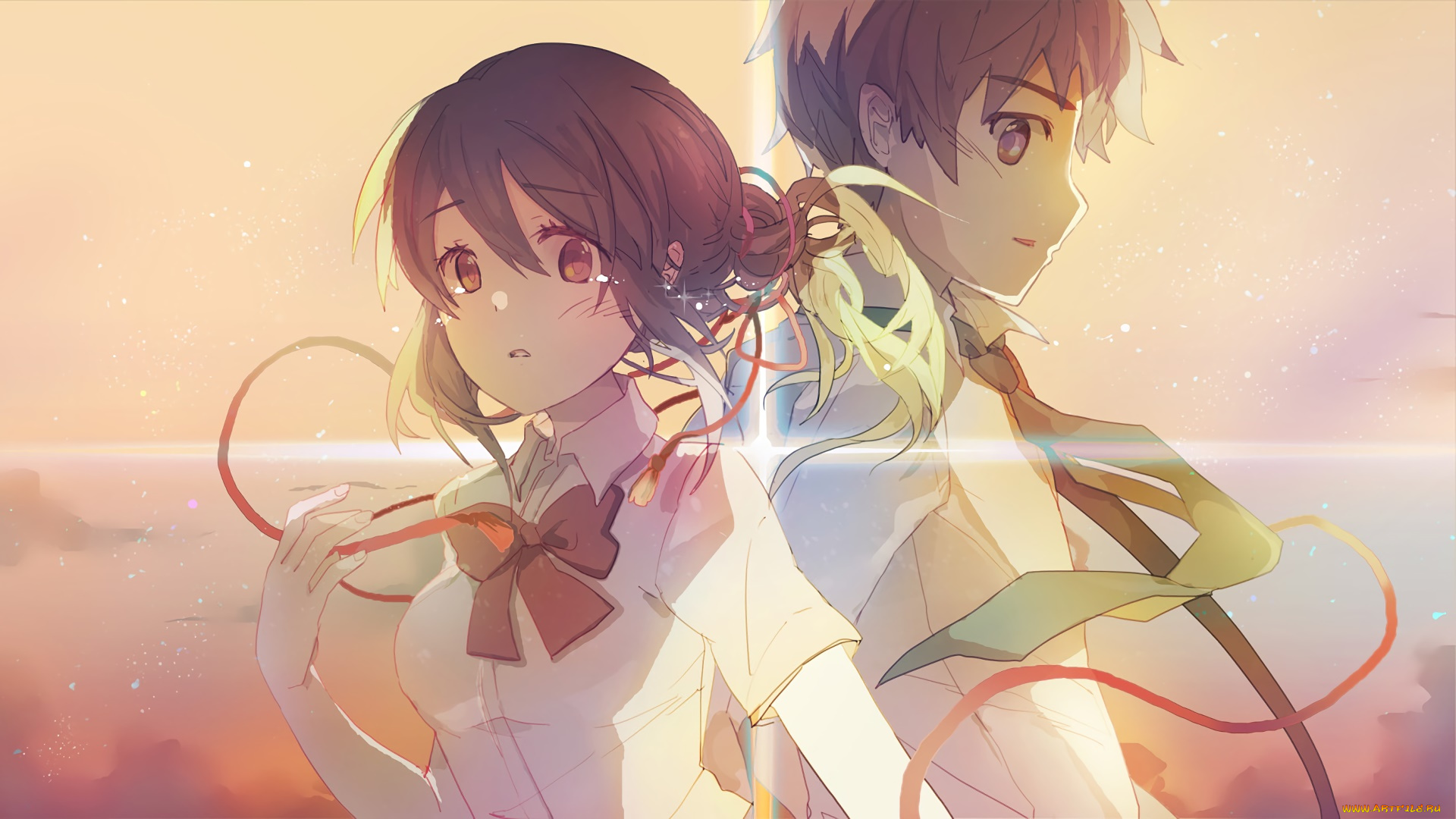 аниме, kimi, no, na, wa, взгляд, фон, парень, девушка