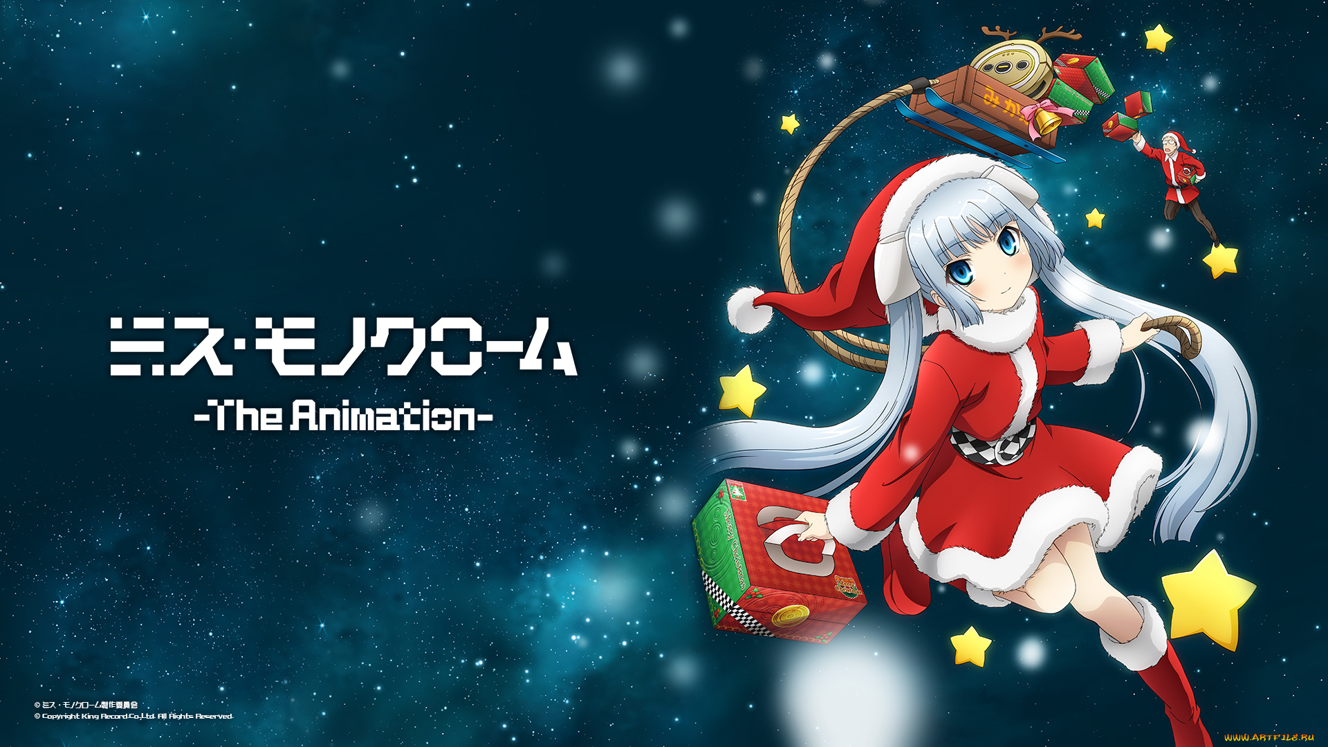 аниме, зима, , новый, год, , рождество, девушка, взгляд, фон