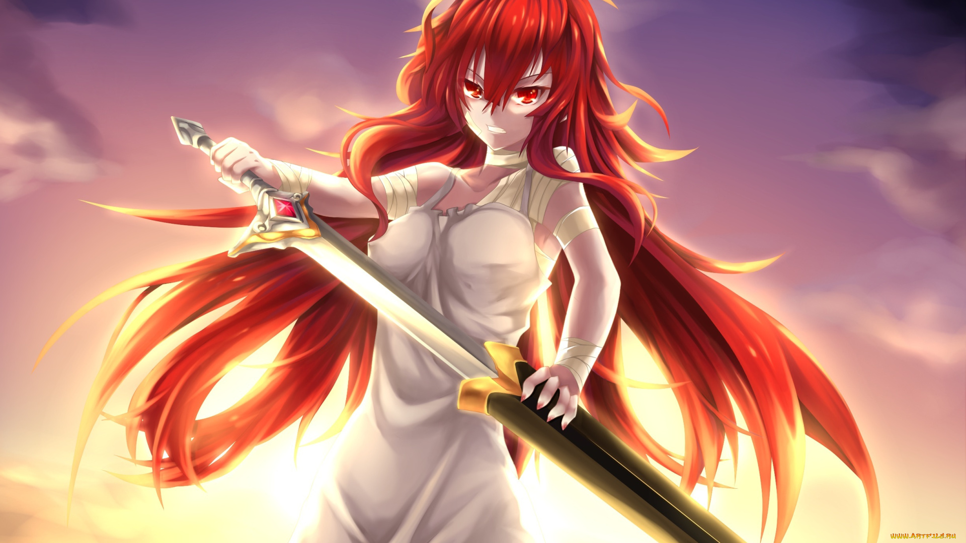 elsword, аниме, девушка, взгляд, фон