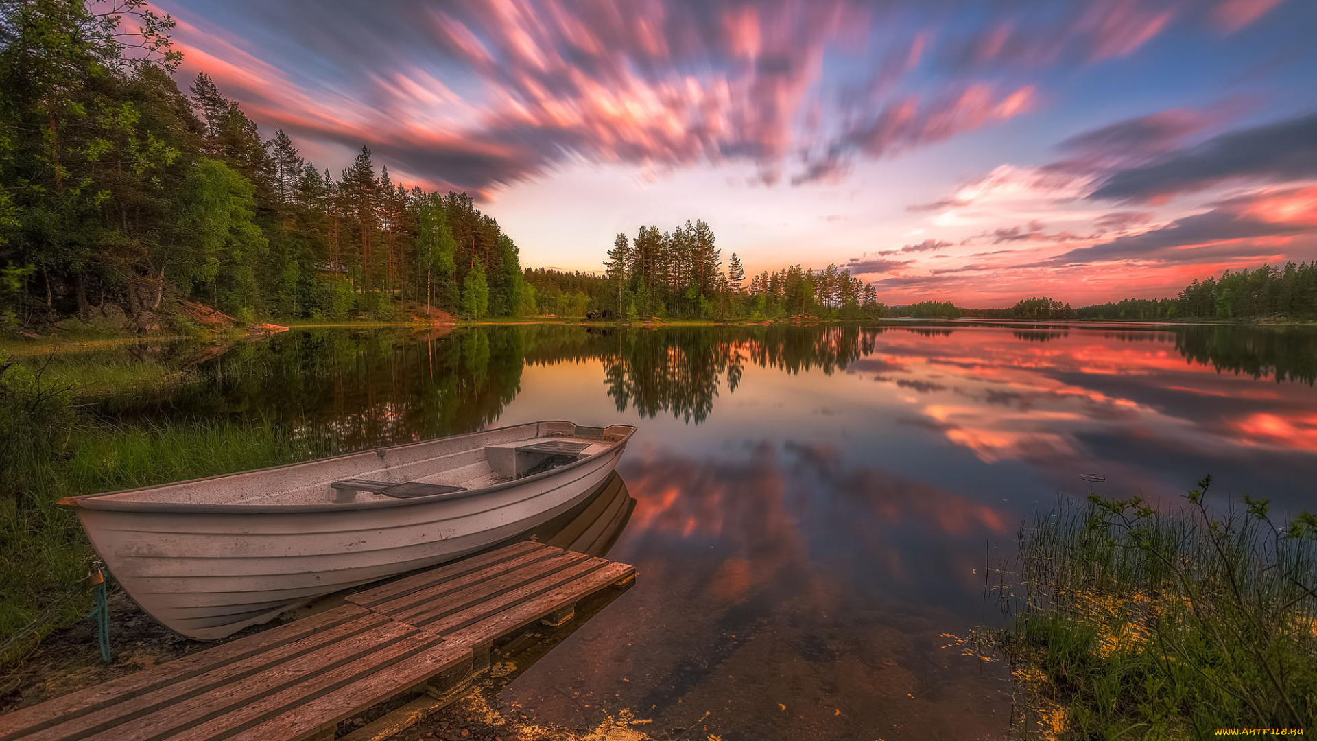 корабли, лодки, , шлюпки, деревья, мостки, река, лето