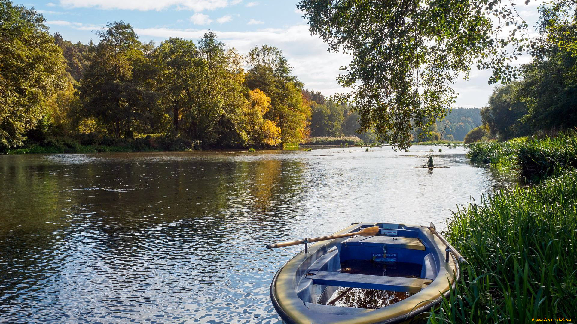 корабли, лодки, , шлюпки, деревья, река, лето