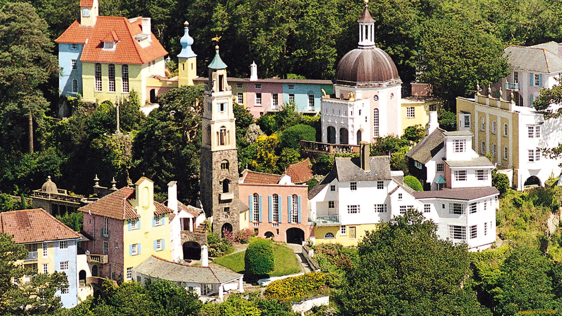 portmeirion, village, wales, города, -, панорамы