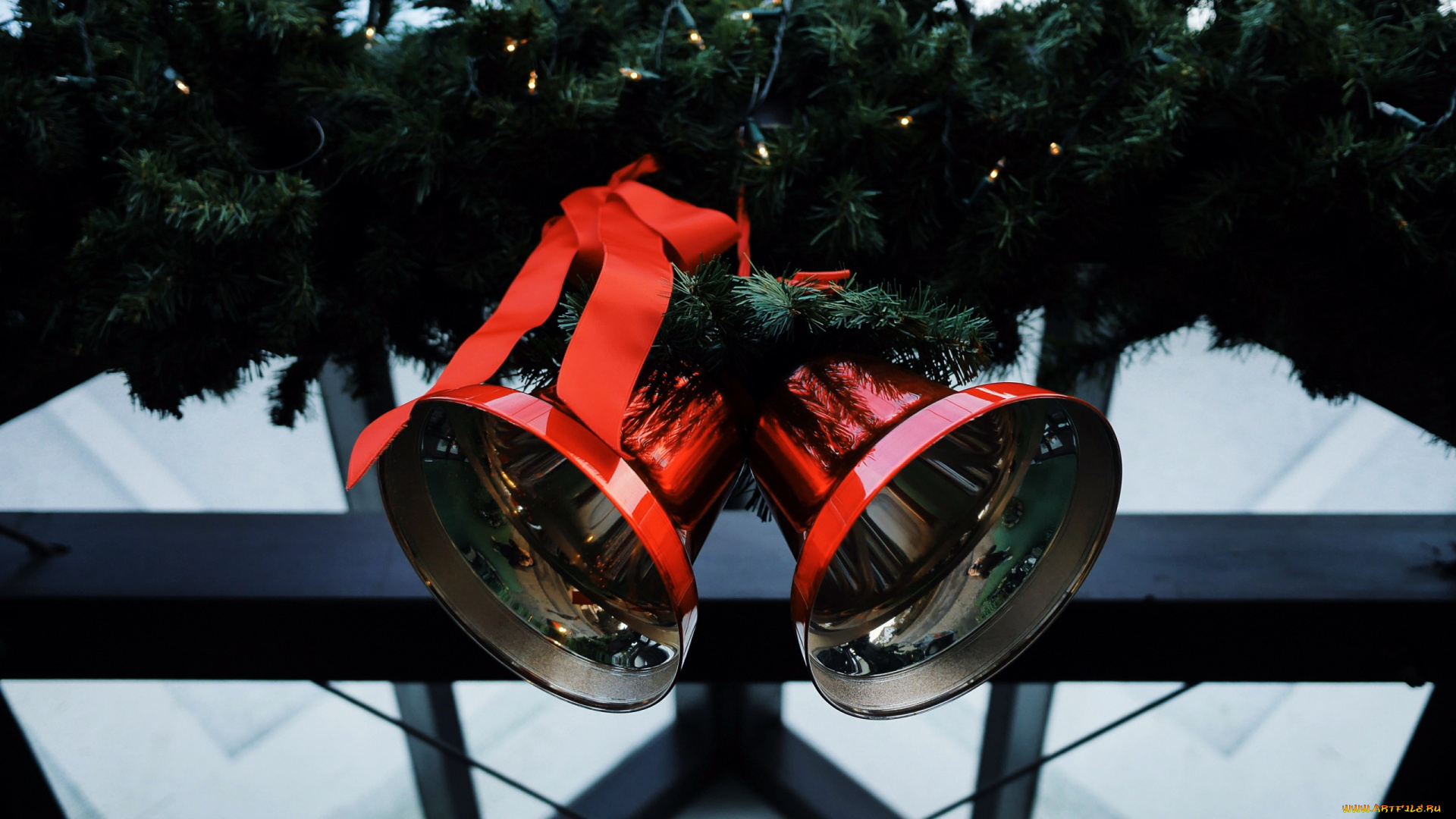 праздничные, колокольчики, лента, бант, гирлянда