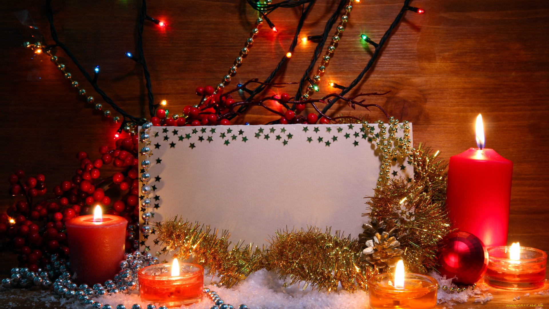 праздничные, новогодние, свечи, мишура, свечи, бумага, бусы