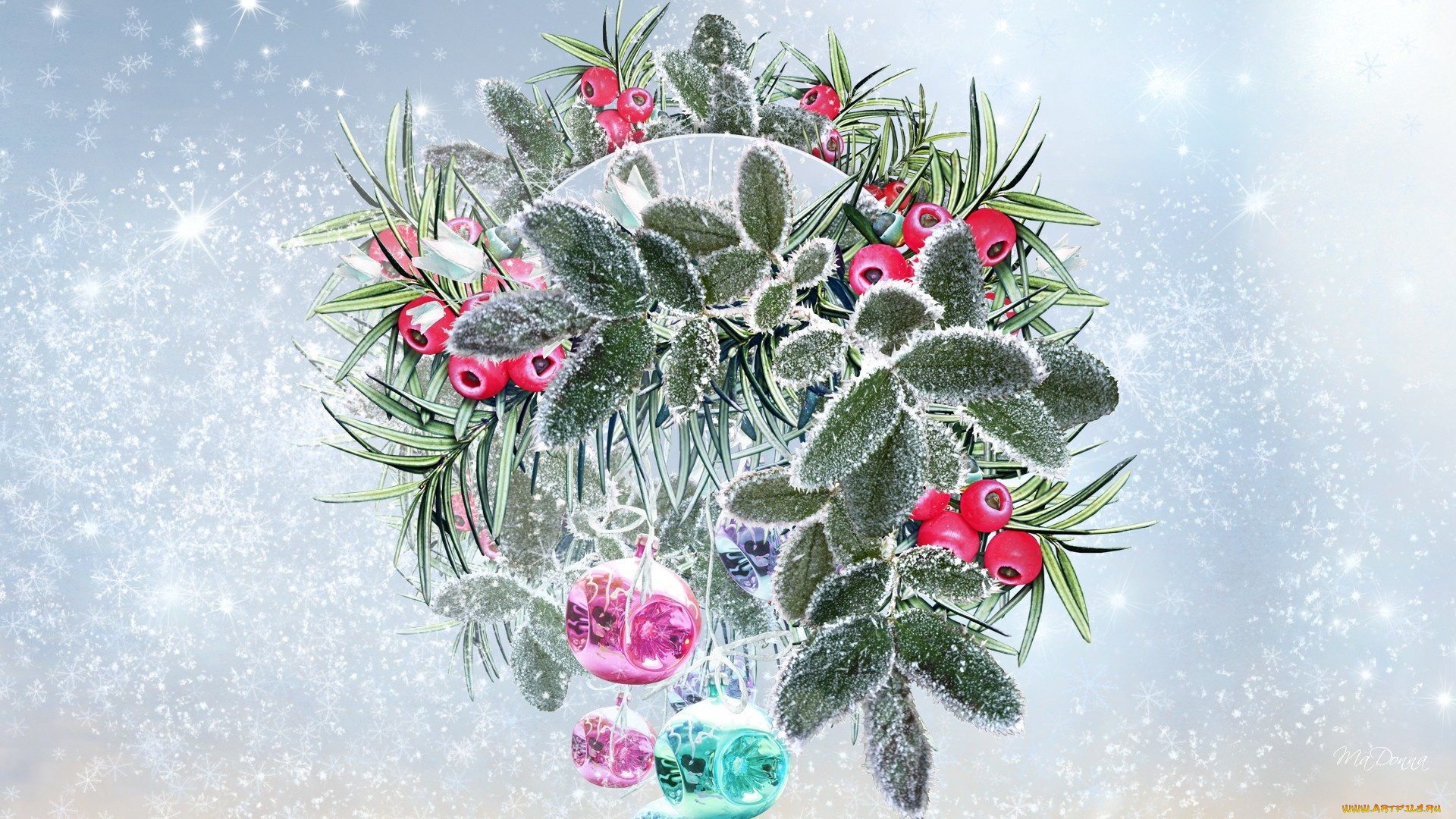 праздничные, векторная, графика, , новый, год, рождестко, иней, плоды, шары, коллаж, новый, год, ягоды, листья