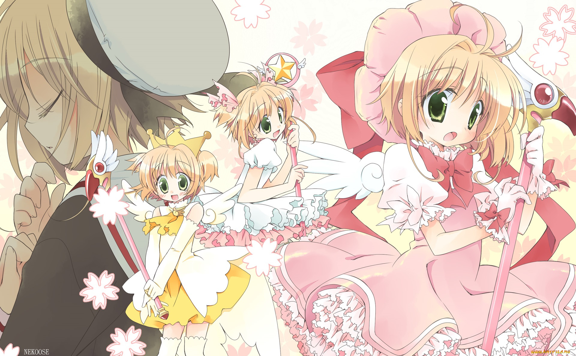 аниме, card, captor, sakura, фон, девушки, взгляд