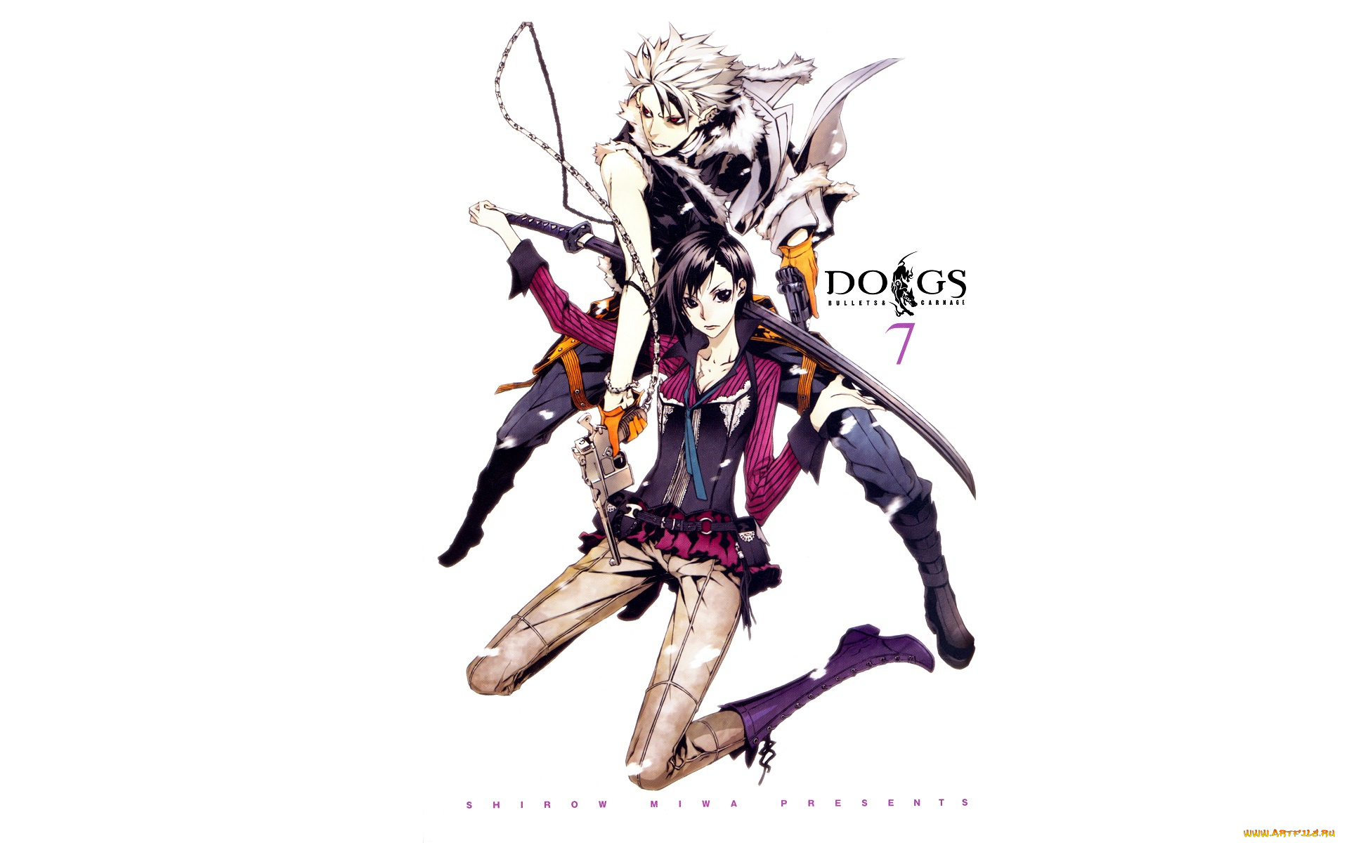 аниме, dogs, , bullets, &, carnage, оружие, девушка, парень