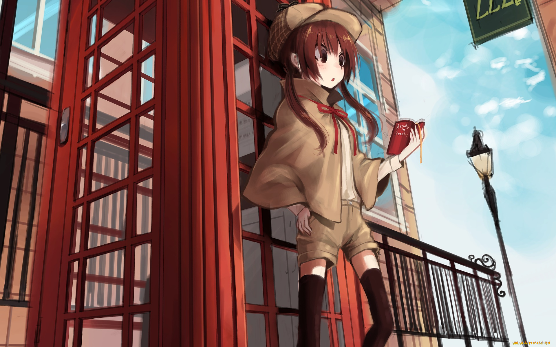 аниме, город, , улицы, , здания, фон, девушка, взгляд