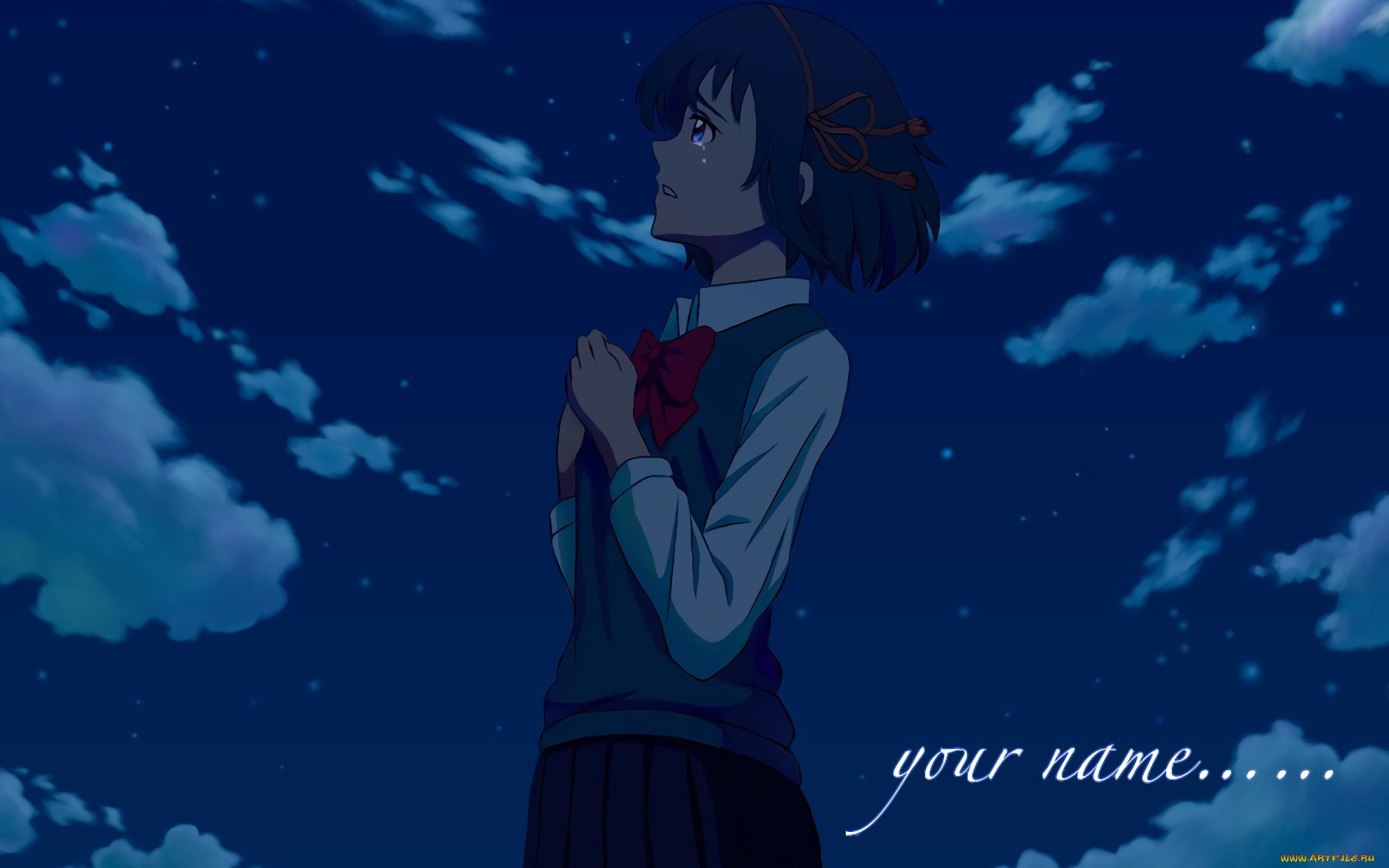 аниме, kimi, no, na, wa, фон, взгляд, девушка