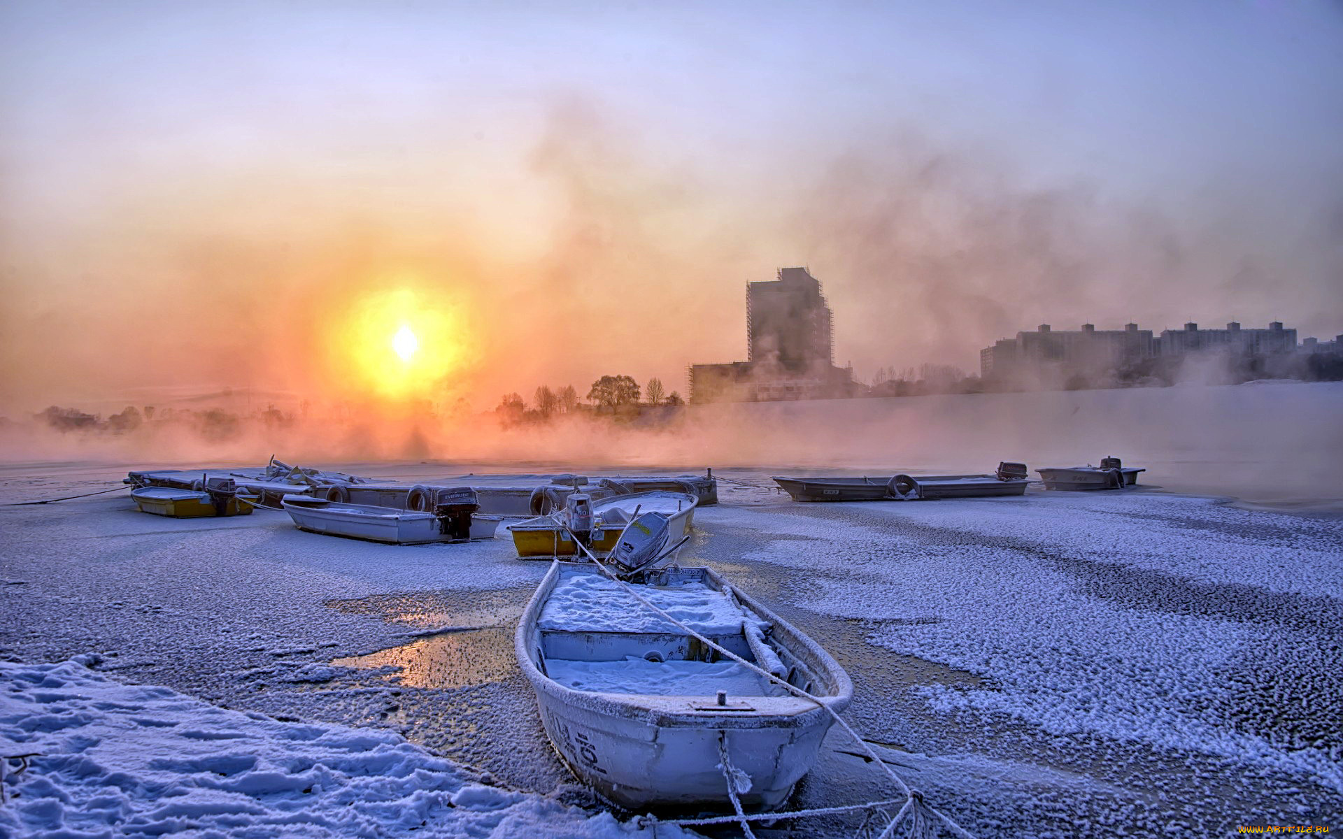 корабли, лодки, , шлюпки, снег, зима
