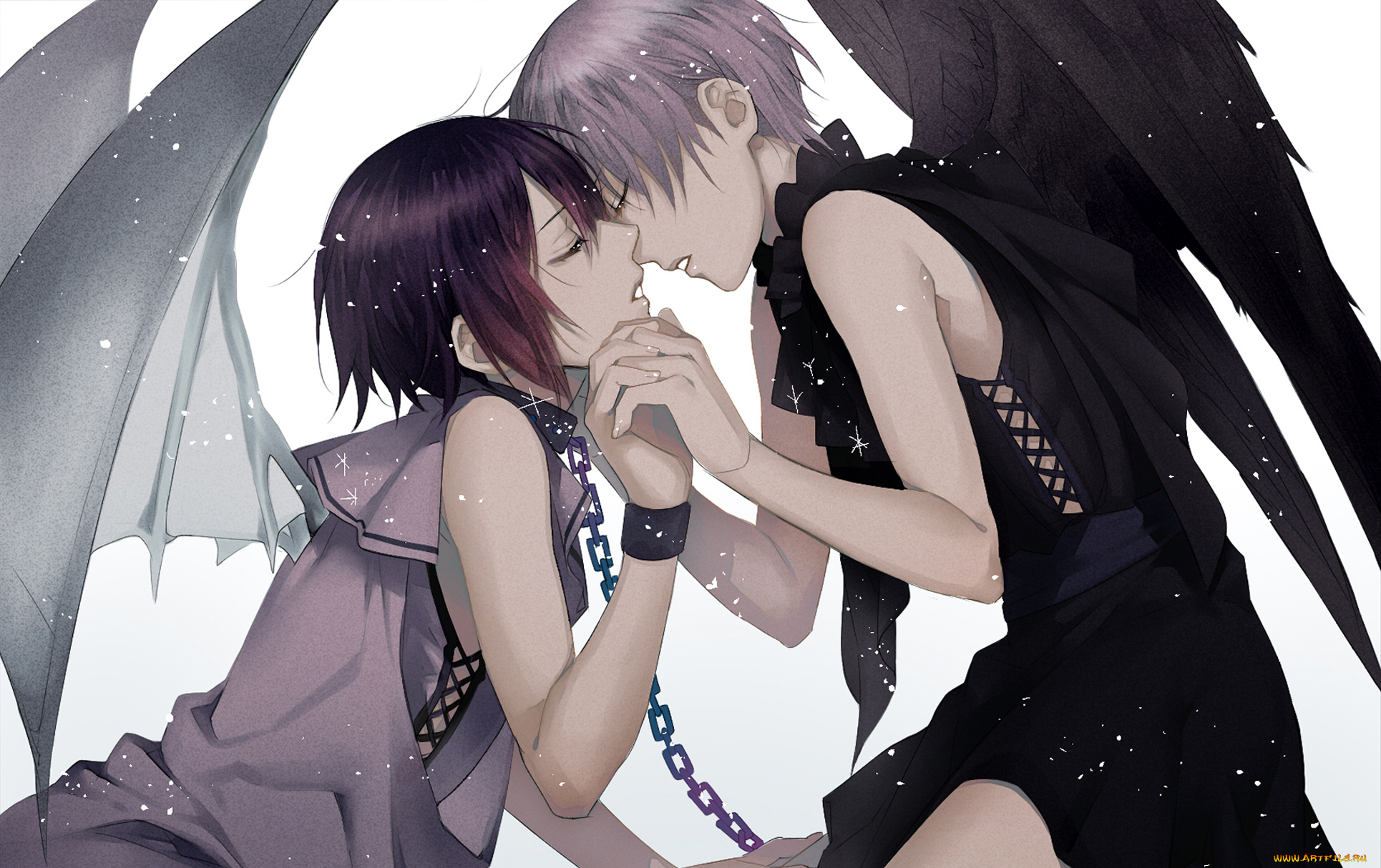 аниме, ангелы, , демоны, цепи, крылья