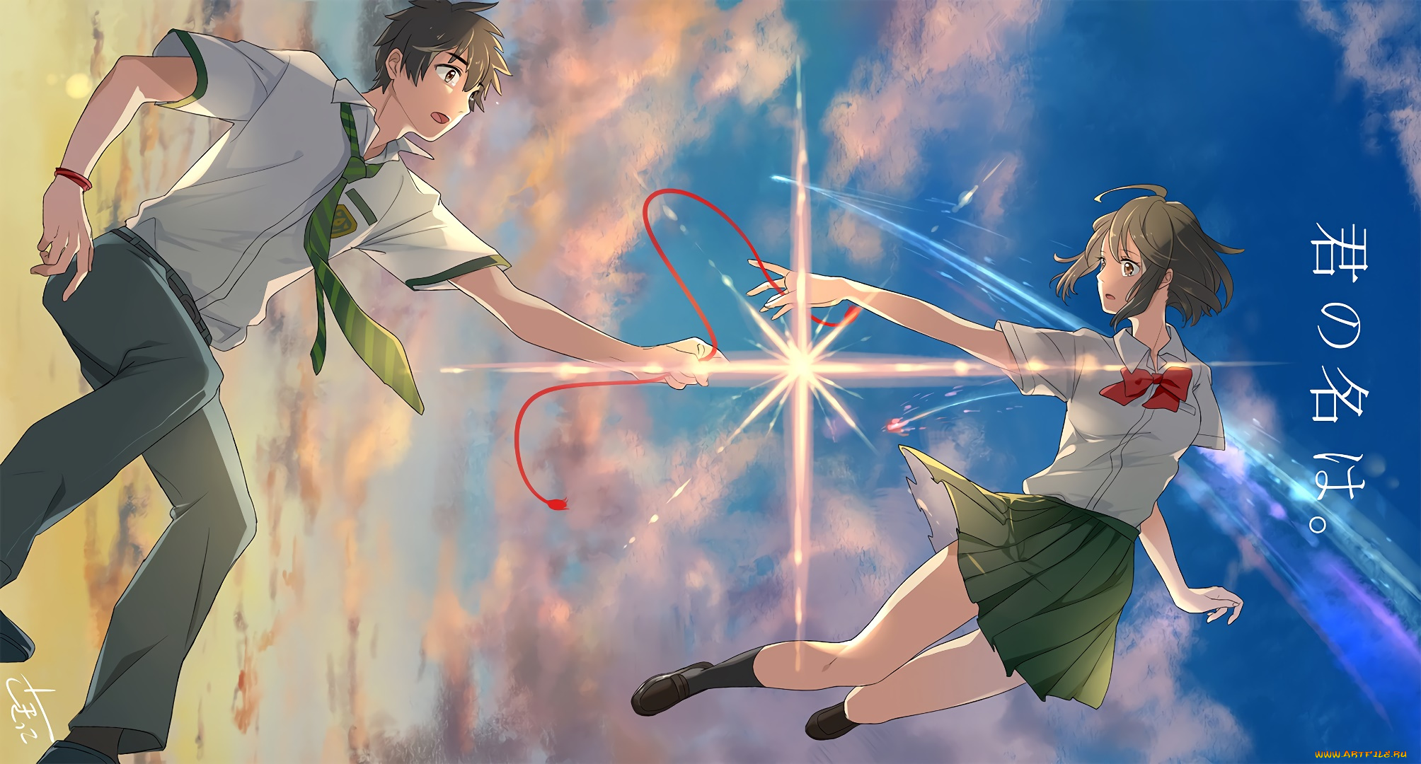 аниме, kimi, no, na, wa, фон, взгляд, парень, девушка