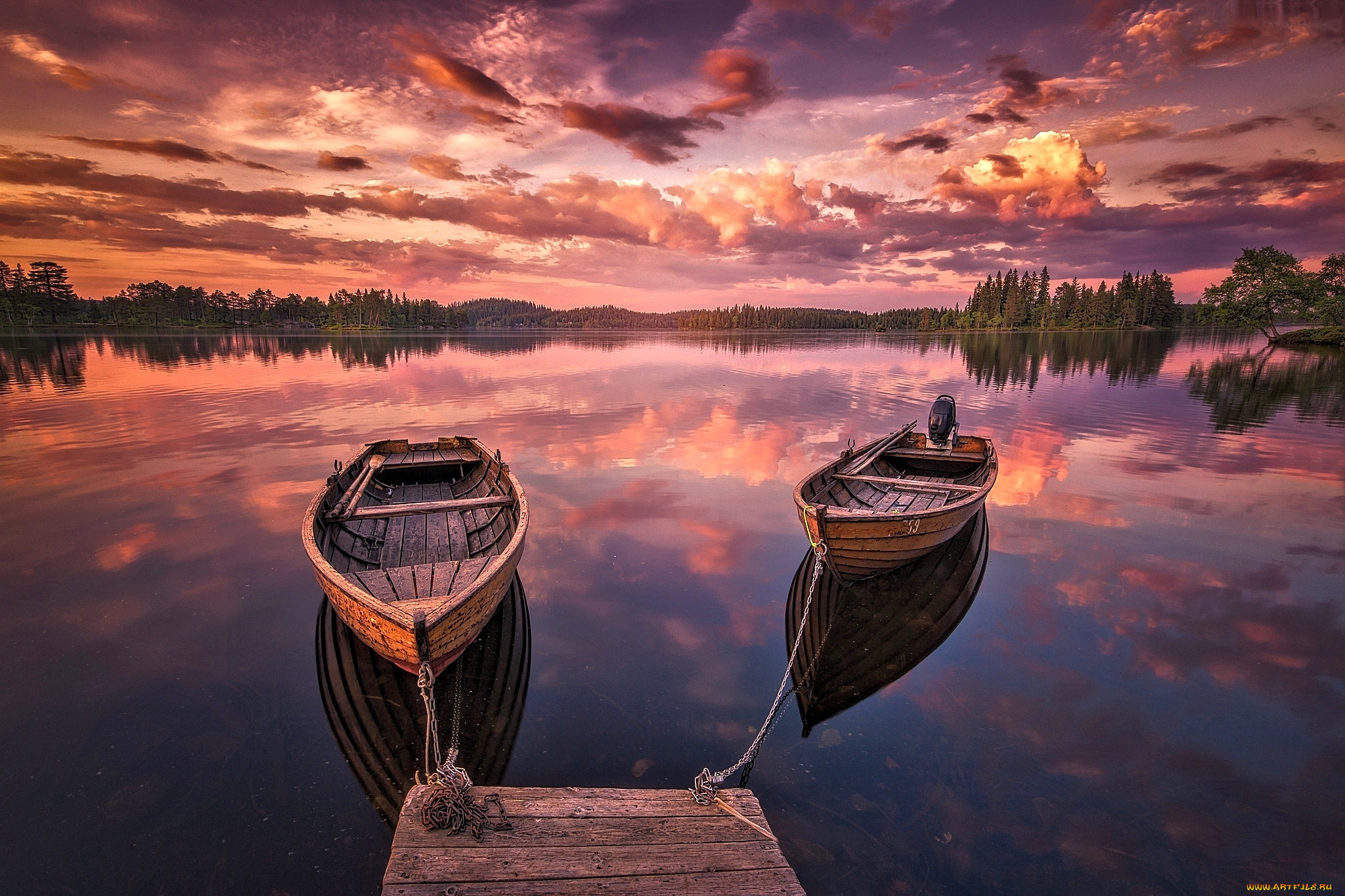 корабли, лодки, , шлюпки, река, мостки, облака, закат