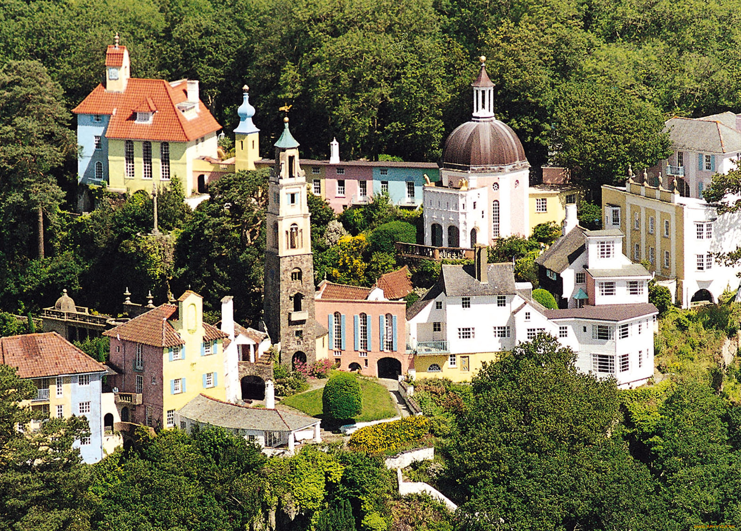 portmeirion, village, wales, города, -, панорамы
